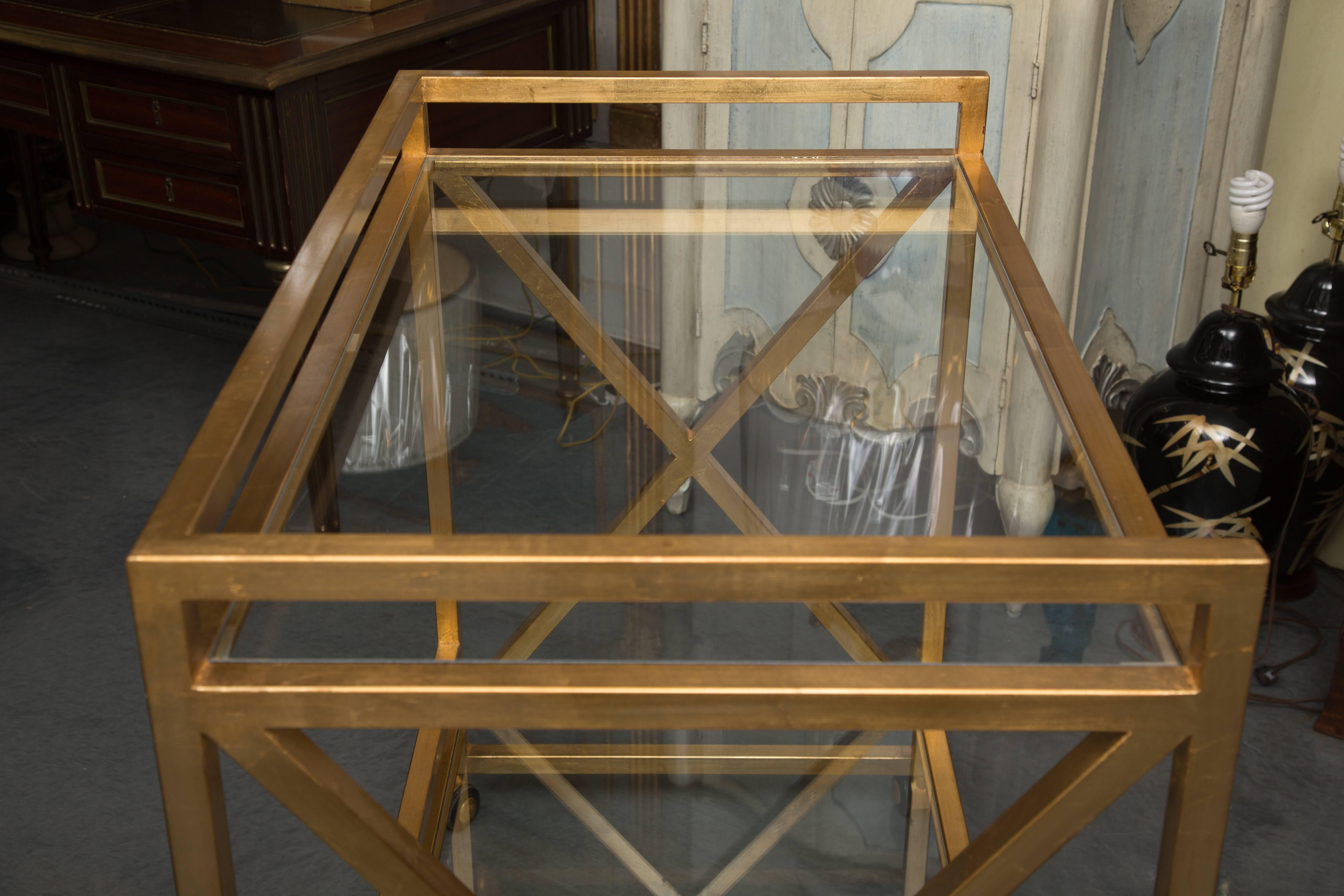 American Gilt Metal Trolley with Glass Insets