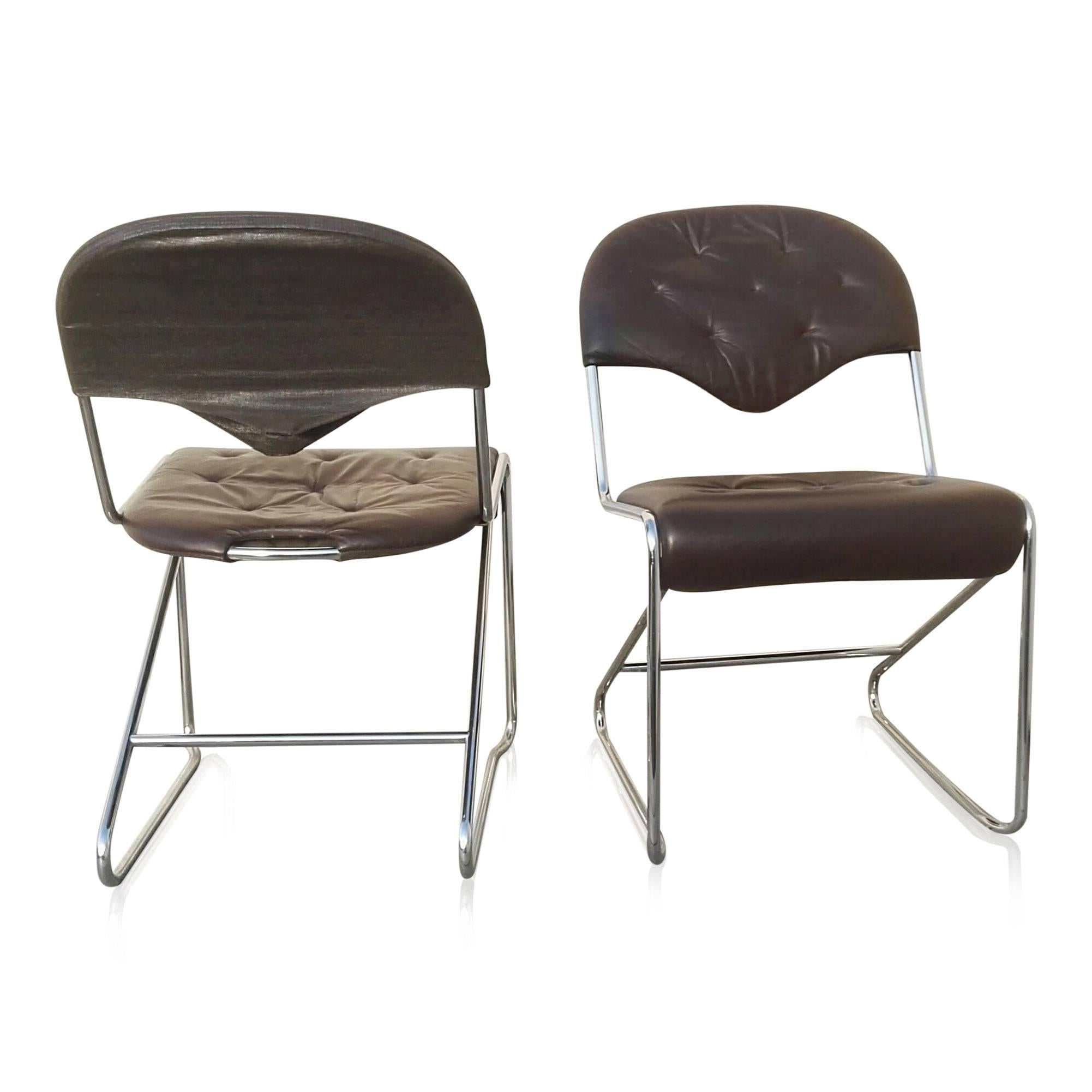 Pair of Chrome and Leather Chairs in the Style of Faleschini, Italy, 1970s 1