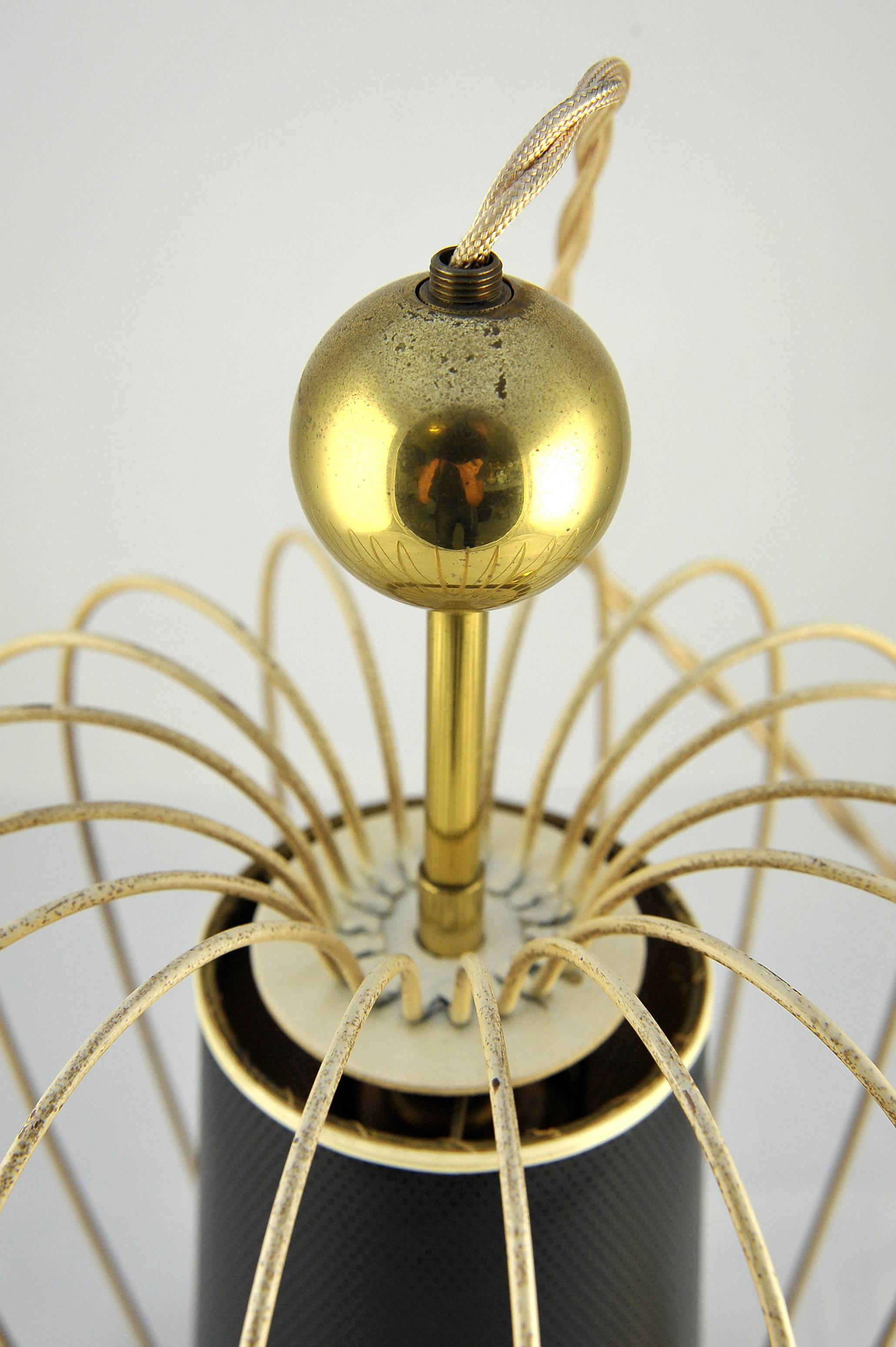 Lacquered Rare Bird Cage Shaped Pendant Attributed to Stilnovo, Italy, 1960s