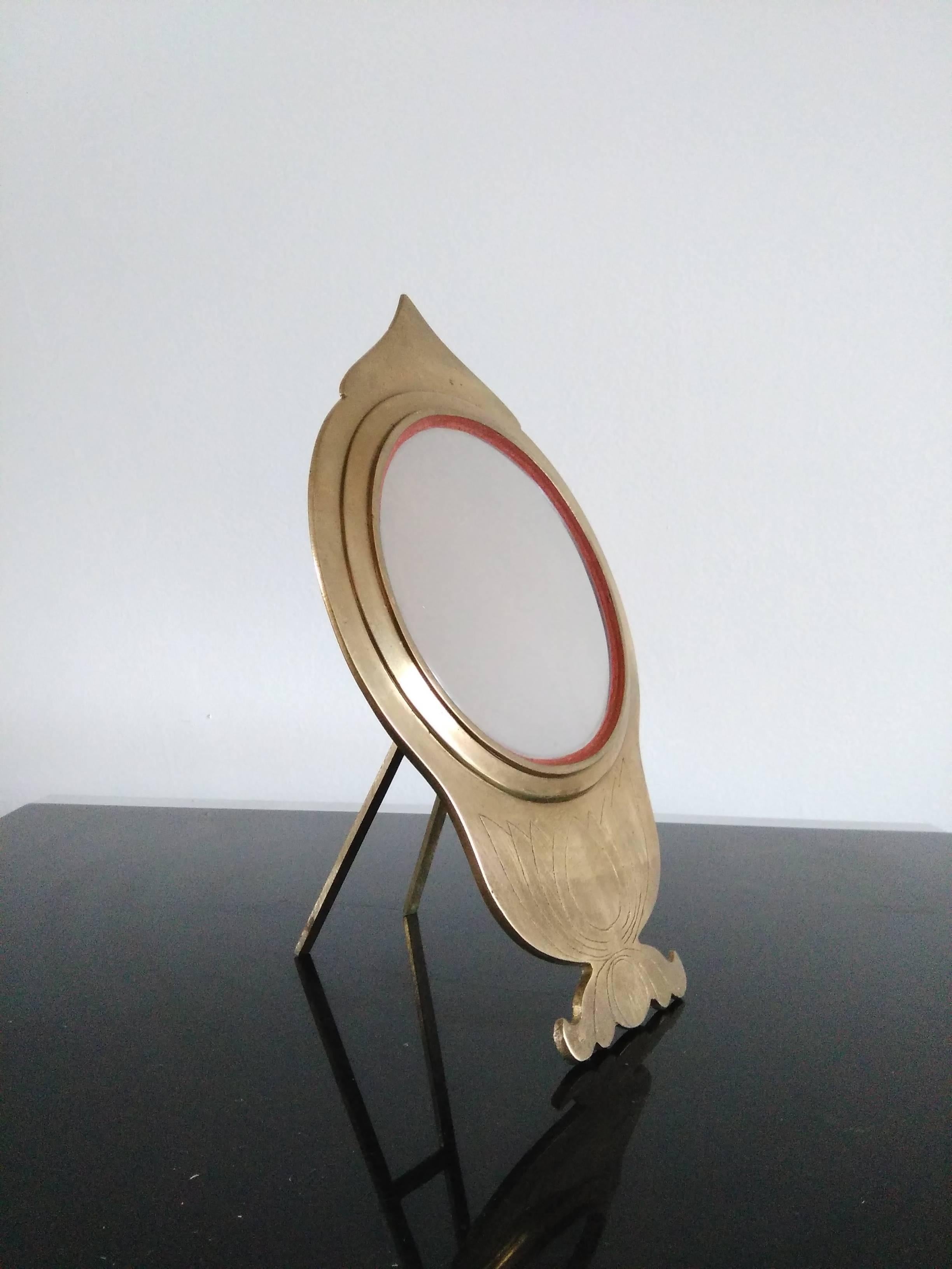 Unsual Artisan Solid Etched Bronze Vanity Mirror, 1970s In Good Condition For Sale In New York, NY