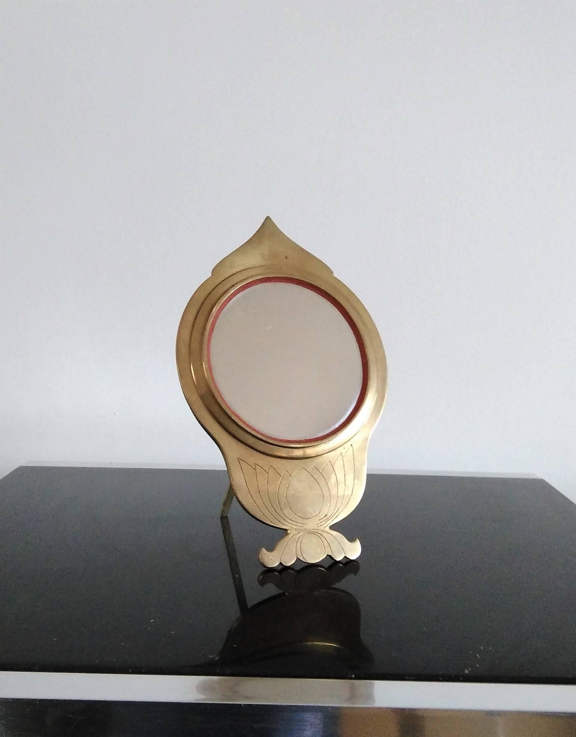 Late 20th Century Unsual Artisan Solid Etched Bronze Vanity Mirror, 1970s For Sale