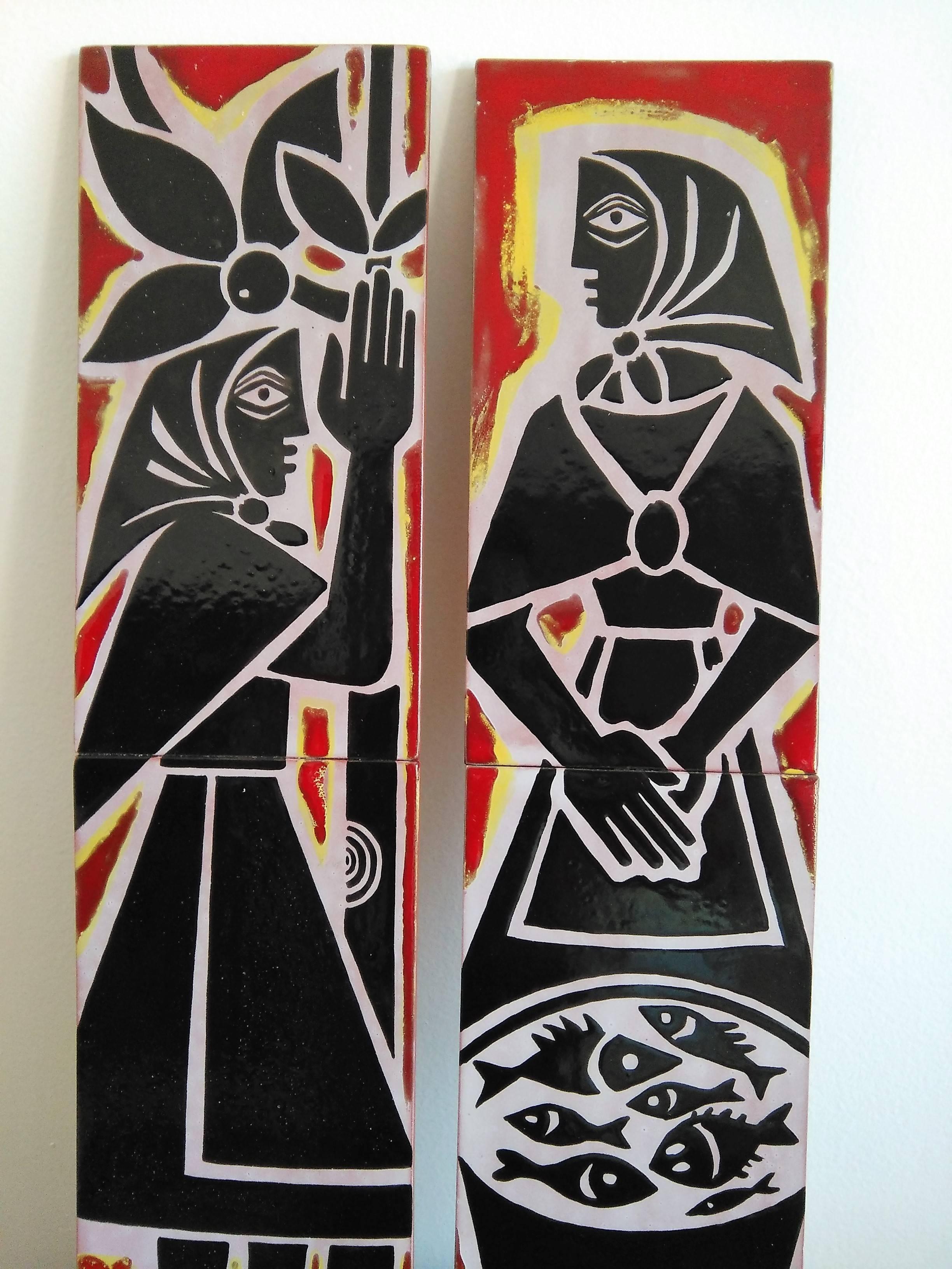 Pair of Decorative Ceramic Panels in the Style of Capron, France, 1960s In Good Condition In New York, NY