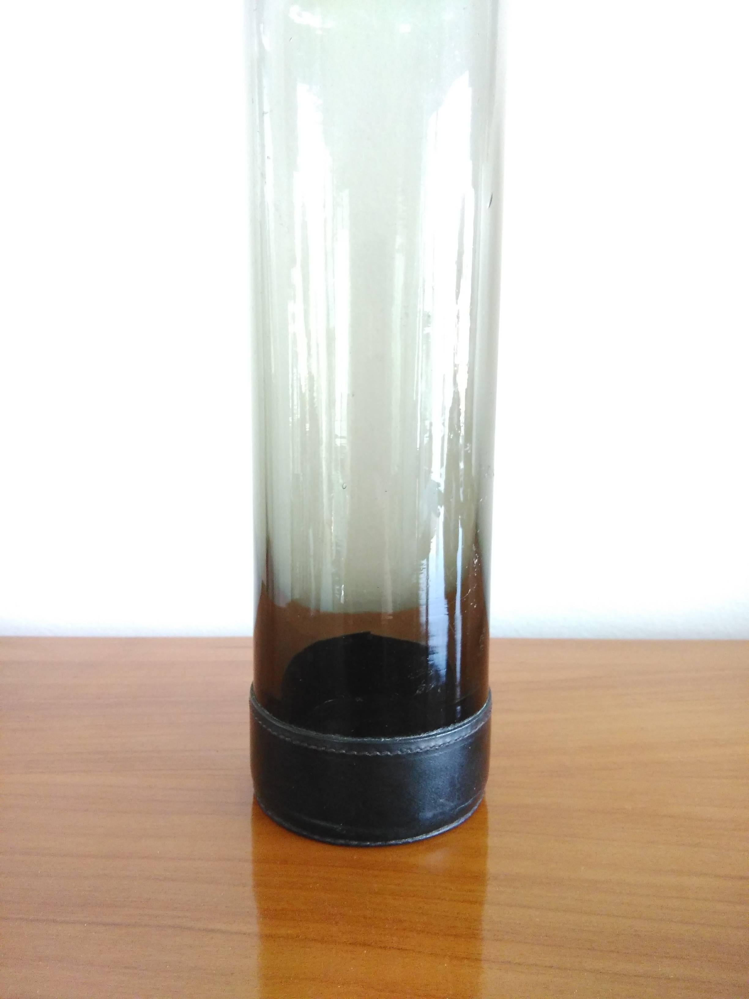 Mid-Century Modern Black Tinted and Stitched Leather Vase, England, 1960s