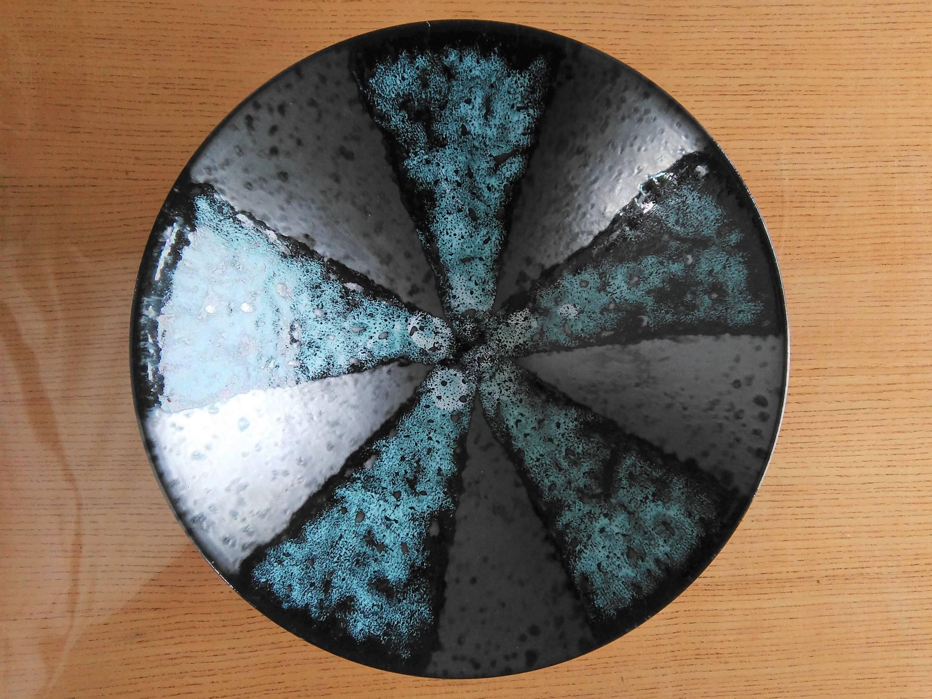 Glazed Rare Blue and Flat Black Ceramic Dish by Elchinger, France, 1960s