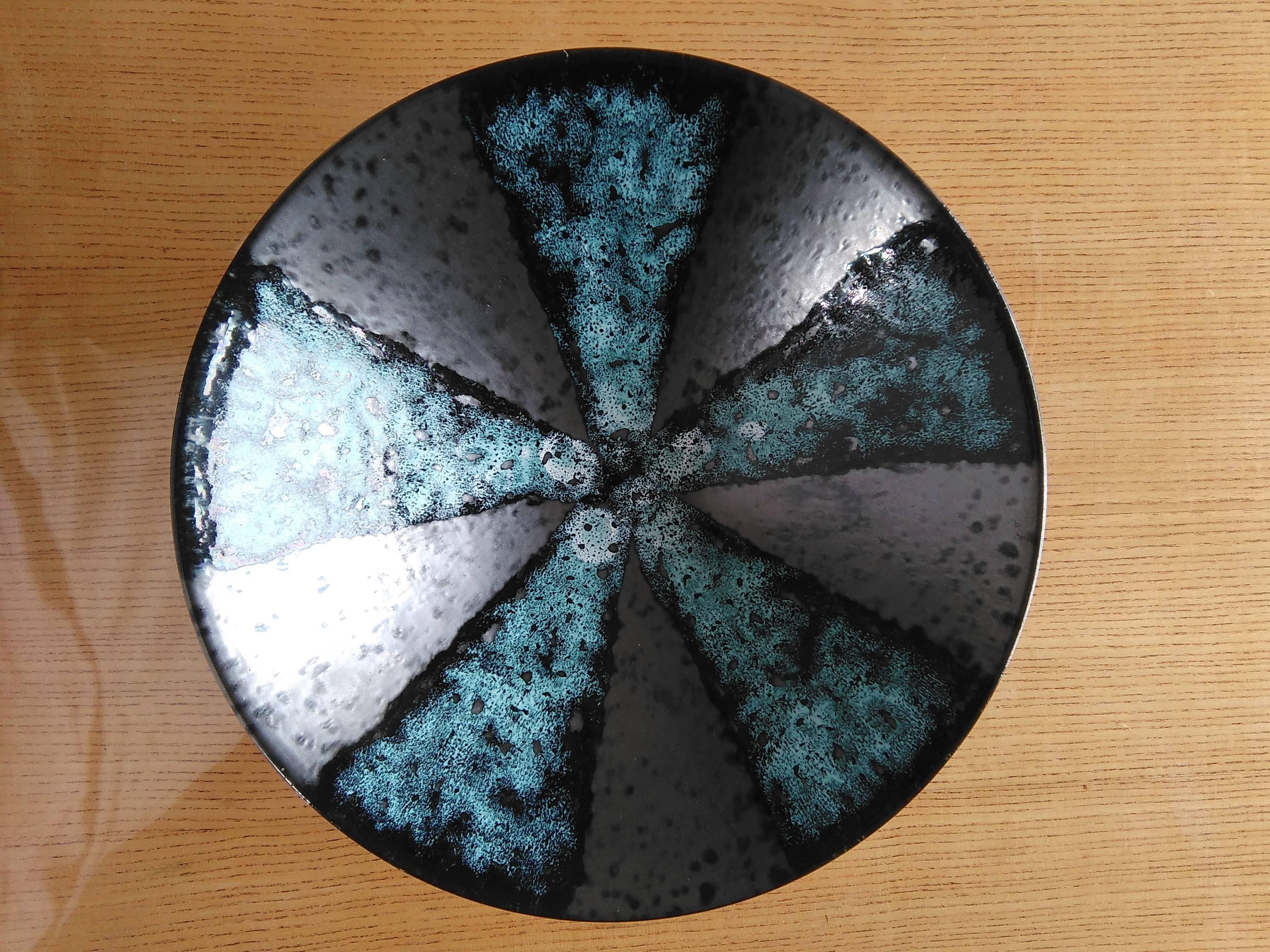 Rare Blue and Flat Black Ceramic Dish by Elchinger, France, 1960s In Good Condition In New York, NY