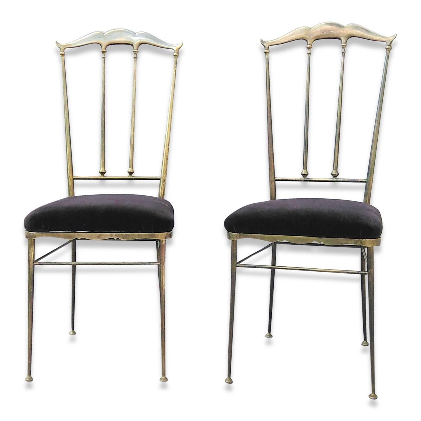 Italian Chiavari Pair of Solid Brass Chairs, Italy, 1960s