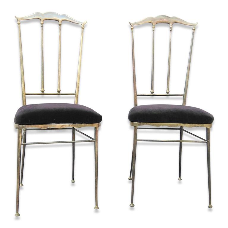 Patinated Chiavari Pair of Solid Brass Chairs, Italy, 1960s