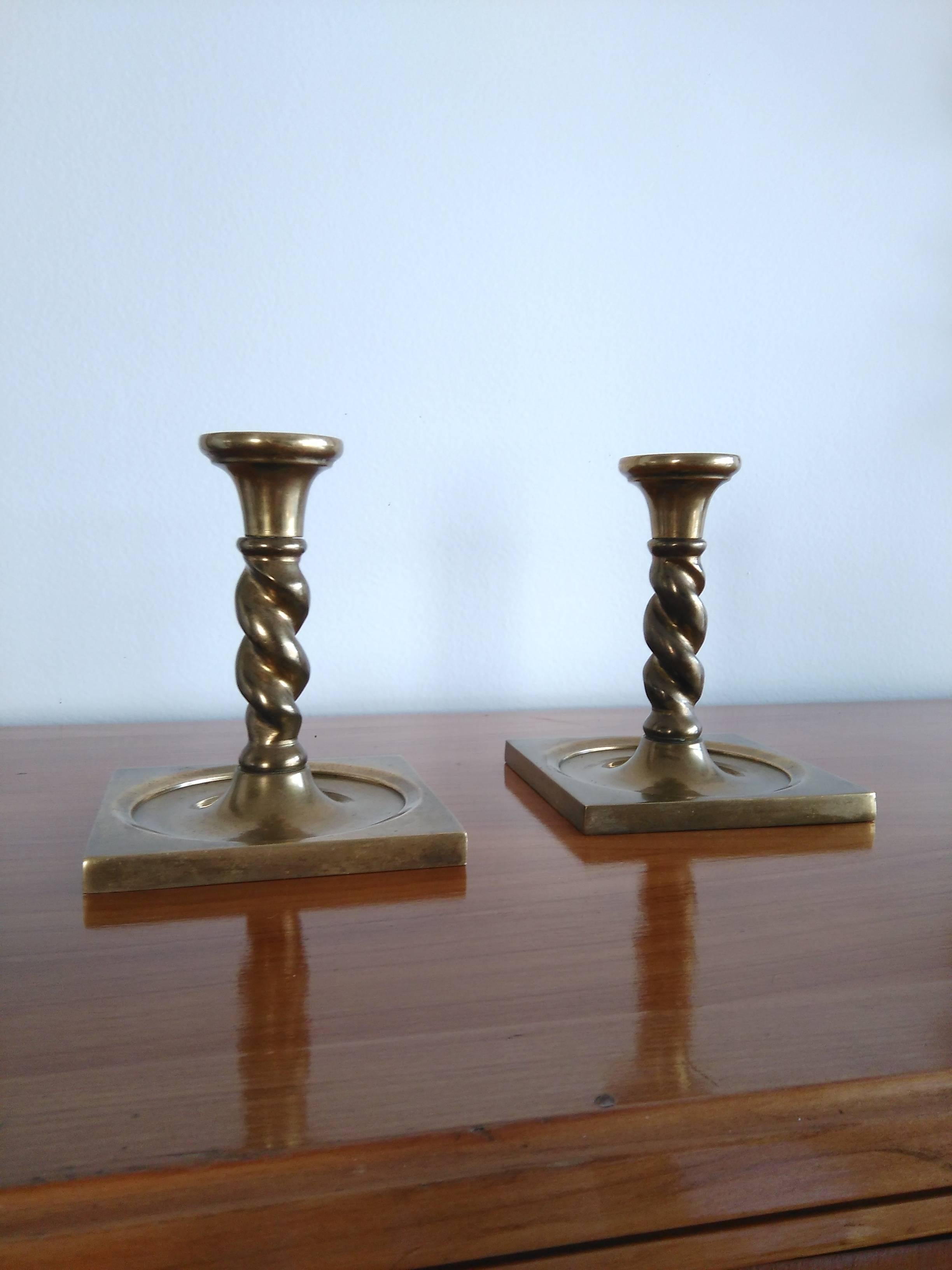 Pair of Chic Solid Brass Torsade Candleholders, France, 1960s In Good Condition In New York, NY