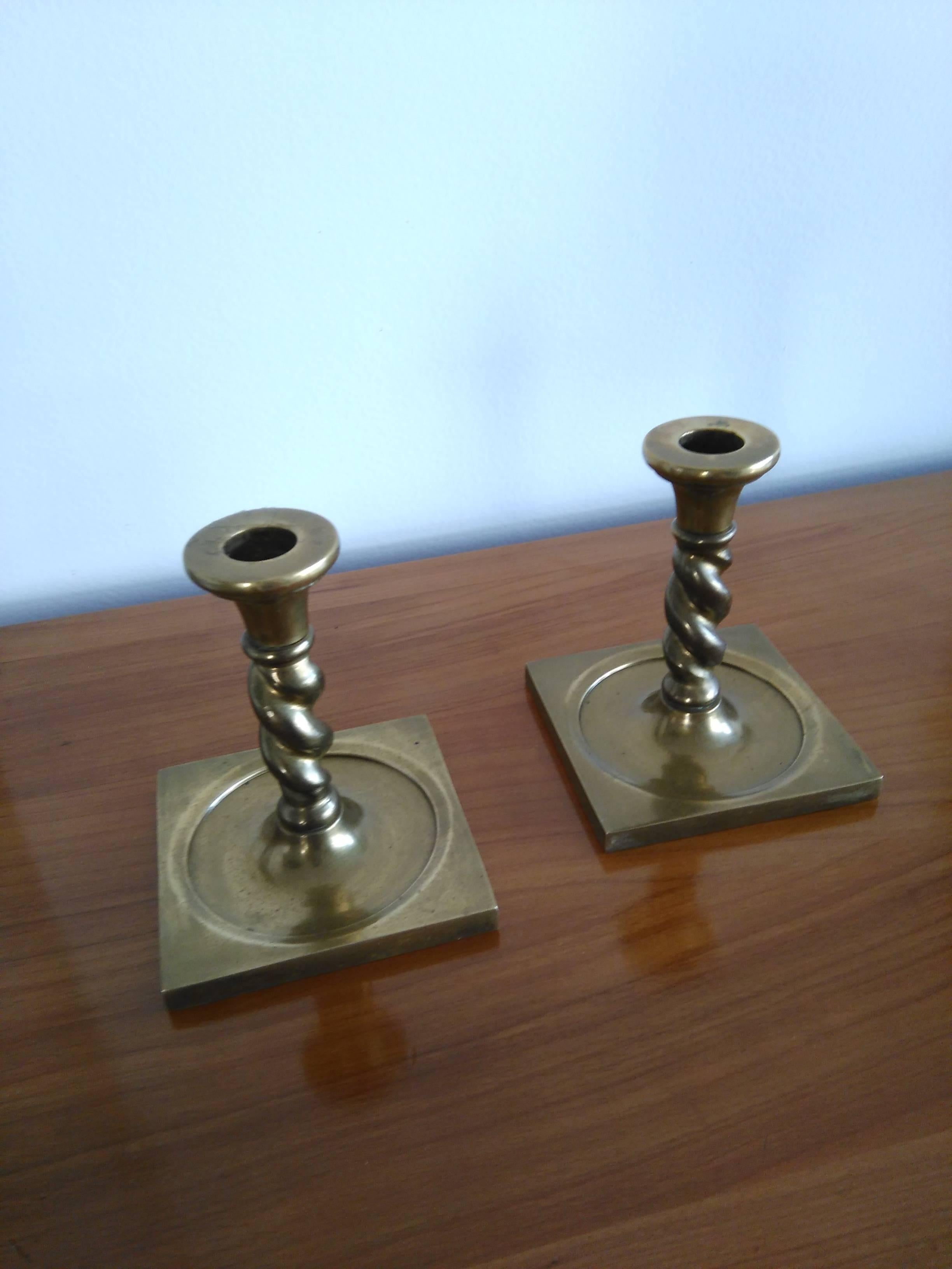 Mid-20th Century Pair of Chic Solid Brass Torsade Candleholders, France, 1960s