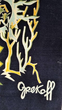 Tapiz Sagitario Temático de los Signos del Zodíaco de Elie Grekoff, Francia, años 60