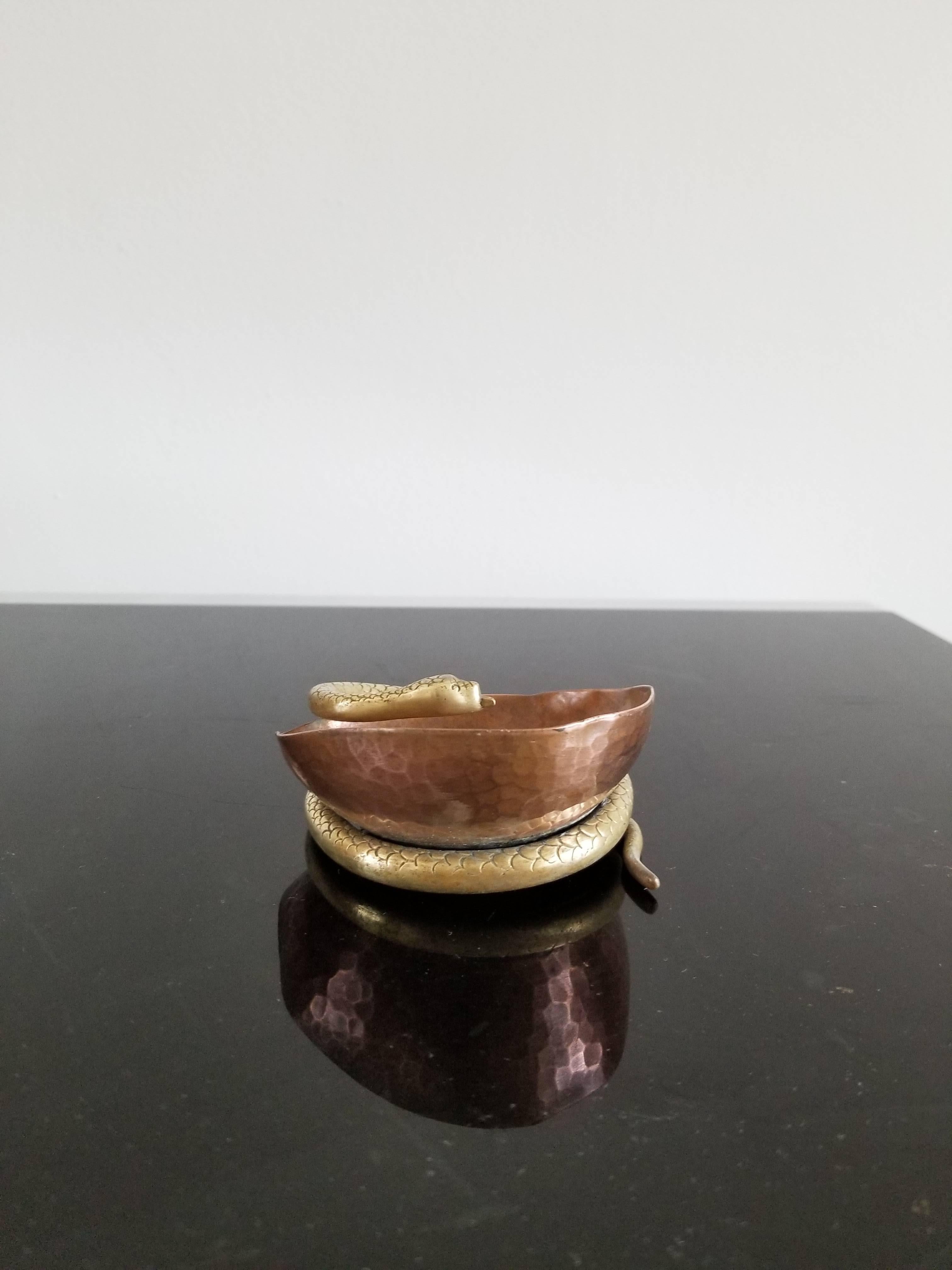 Petite Brass and Copper Snake Shaped Vessel, France, 1930s In Good Condition In New York, NY