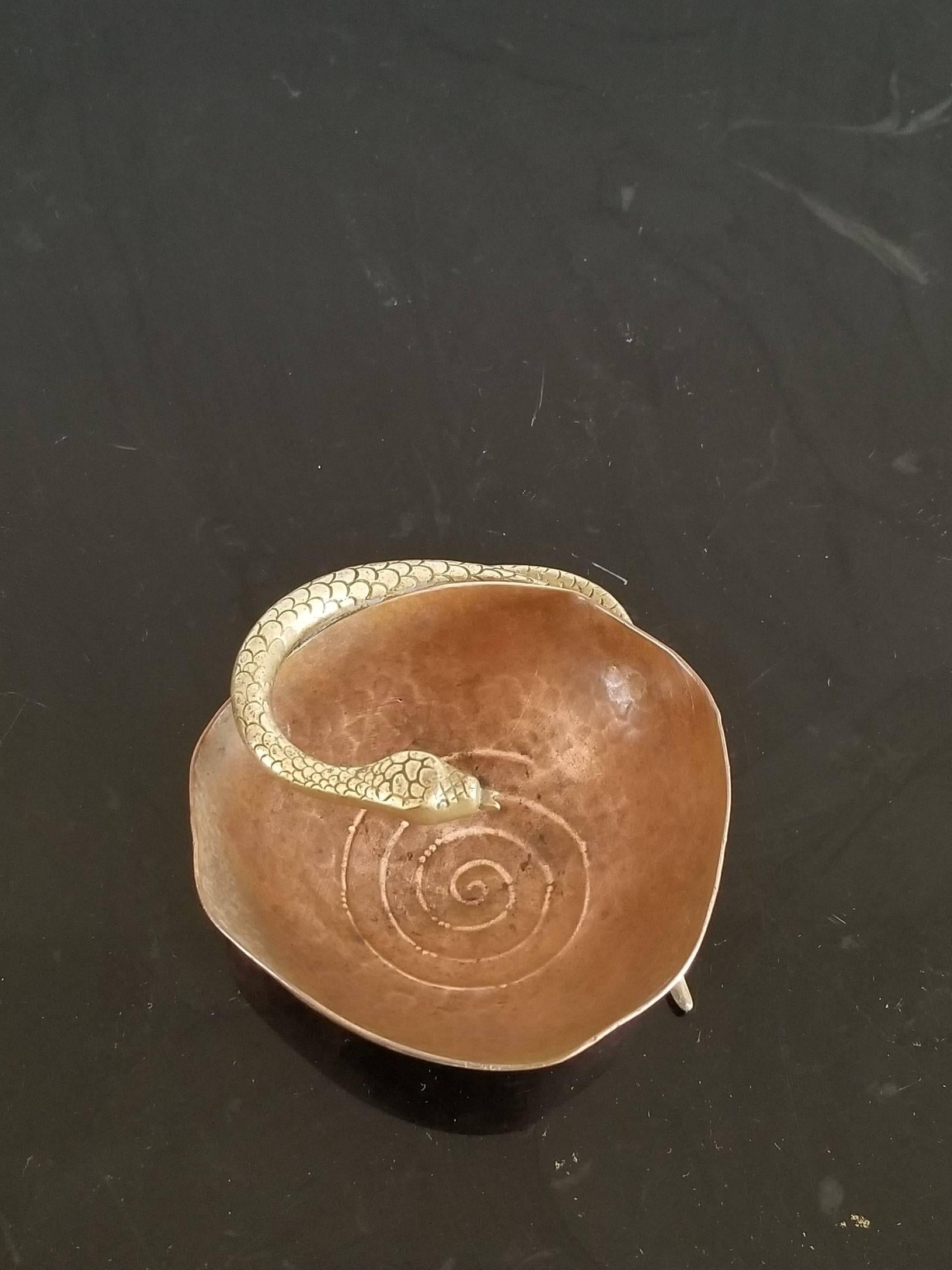 Mid-20th Century Petite Brass and Copper Snake Shaped Vessel, France, 1930s