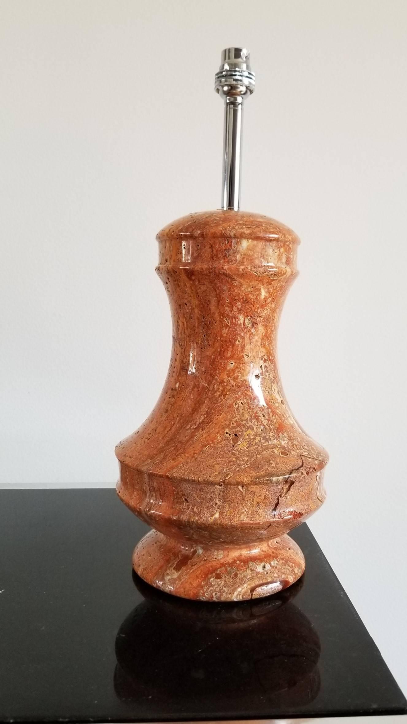 French Elegant Red Travertine Table Lamp, France, 1970s