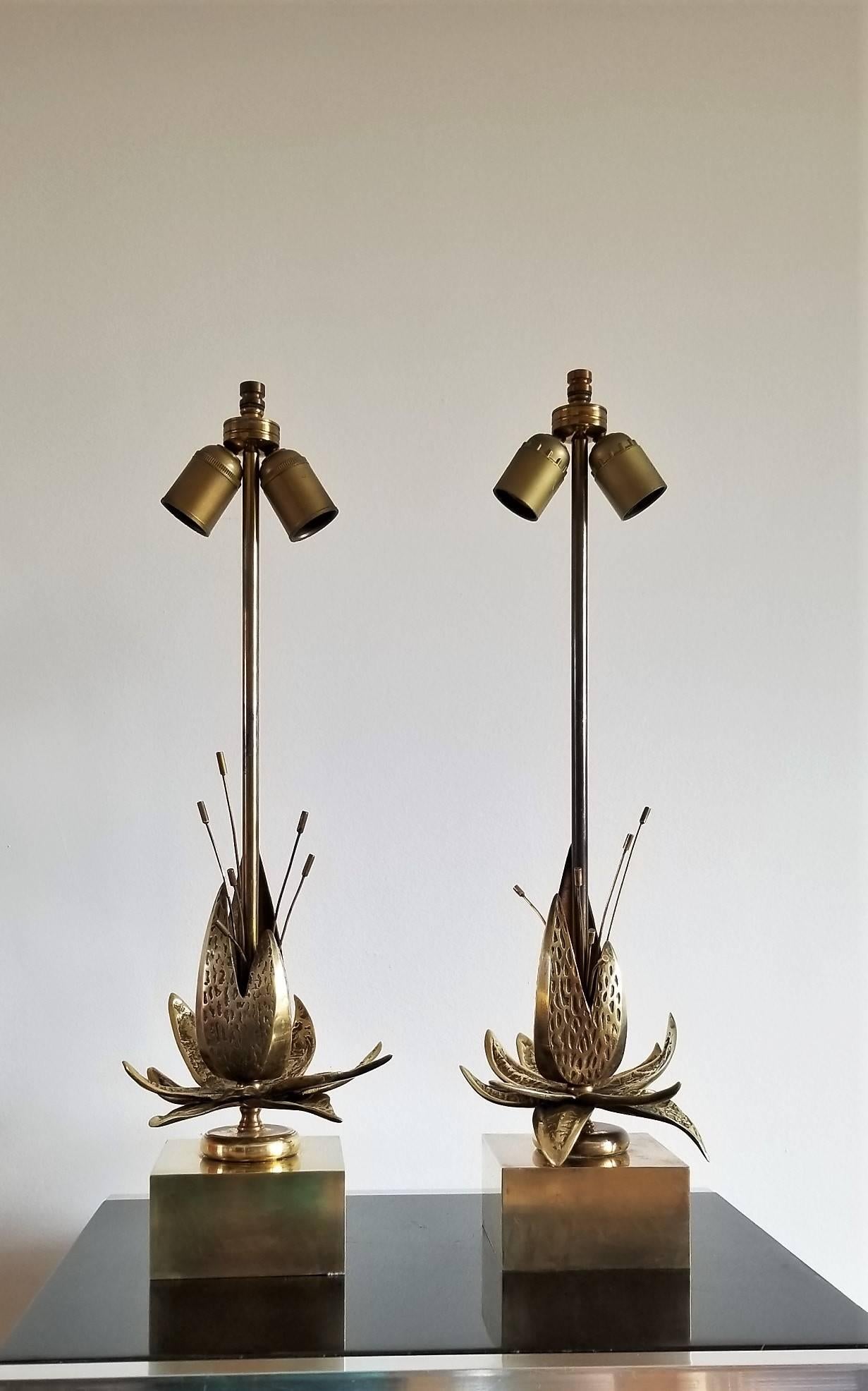 Great pair of lamps in the style of Maison Charles
slight differences in pole's height and in leaves' distribution
European wiring and sockets
these lamps will ship from France 
Price does not include shipping and possible customs related