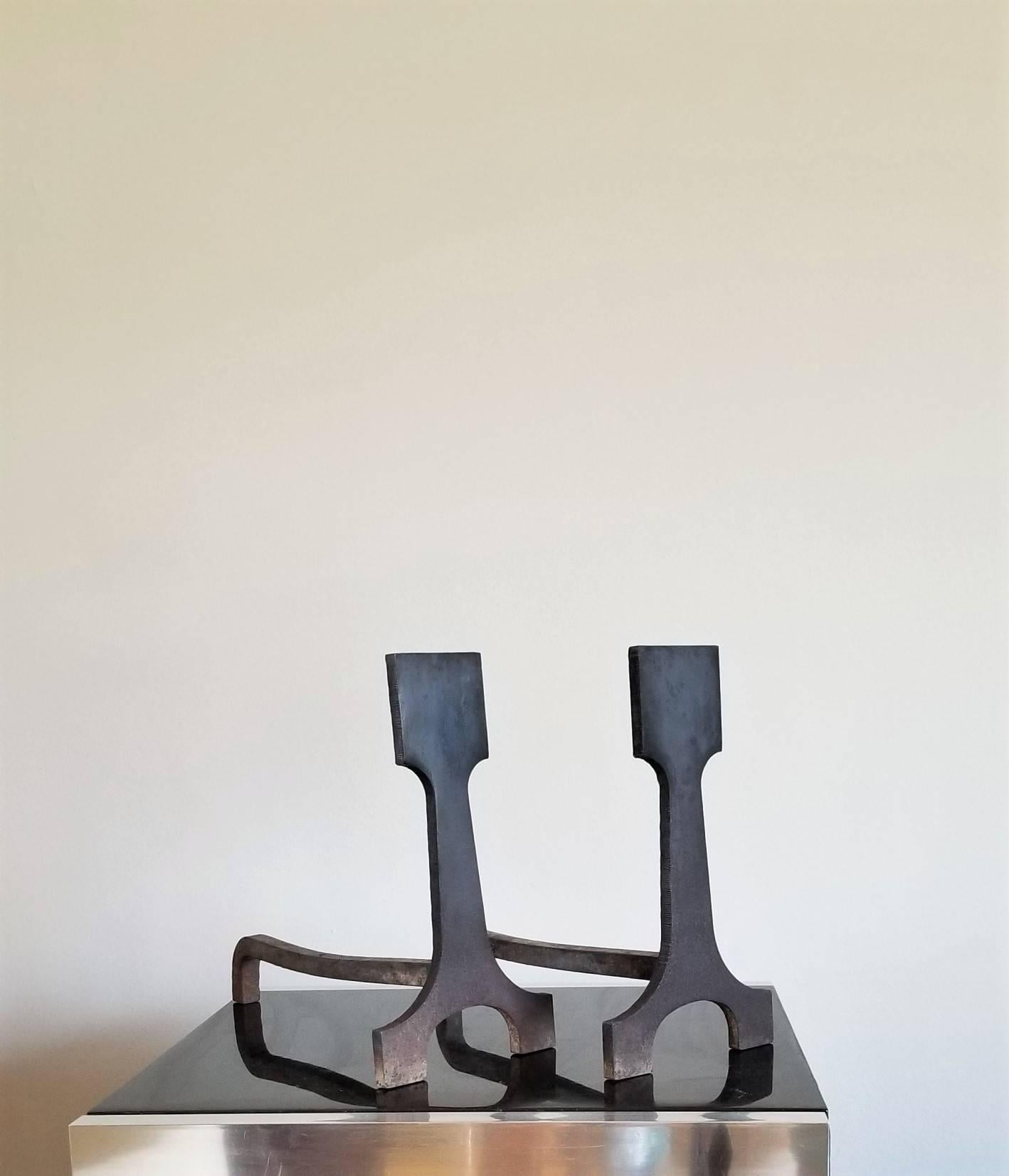 French Pair of Modernist Andirons, France, 1970s