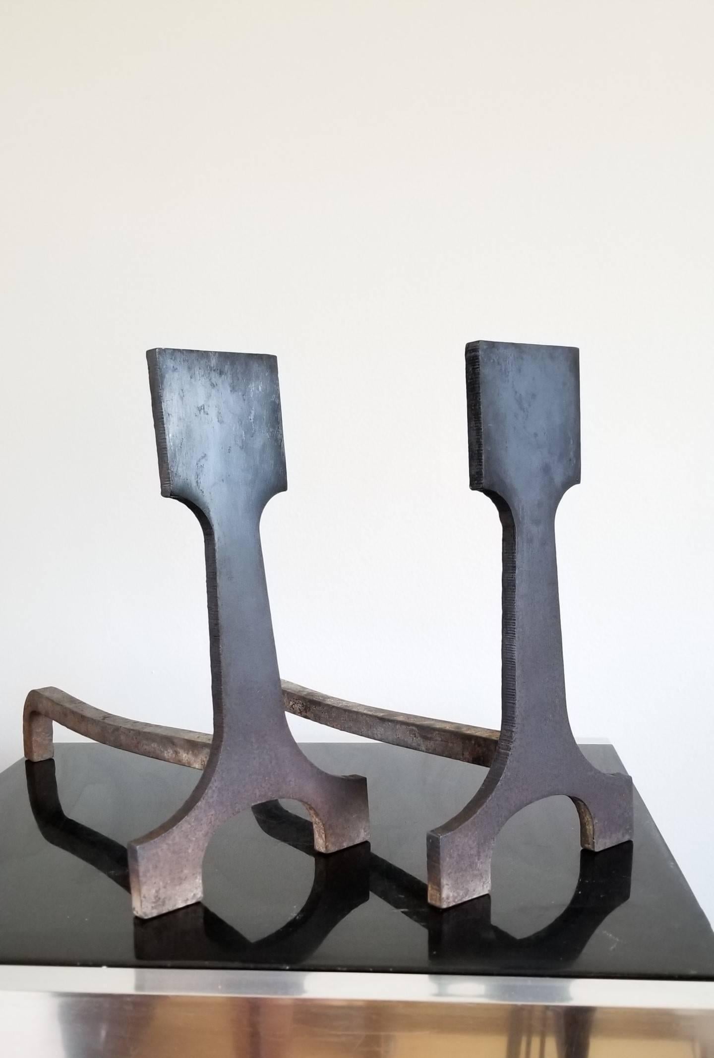 Pair of Modernist Andirons, France, 1970s In Good Condition In New York, NY