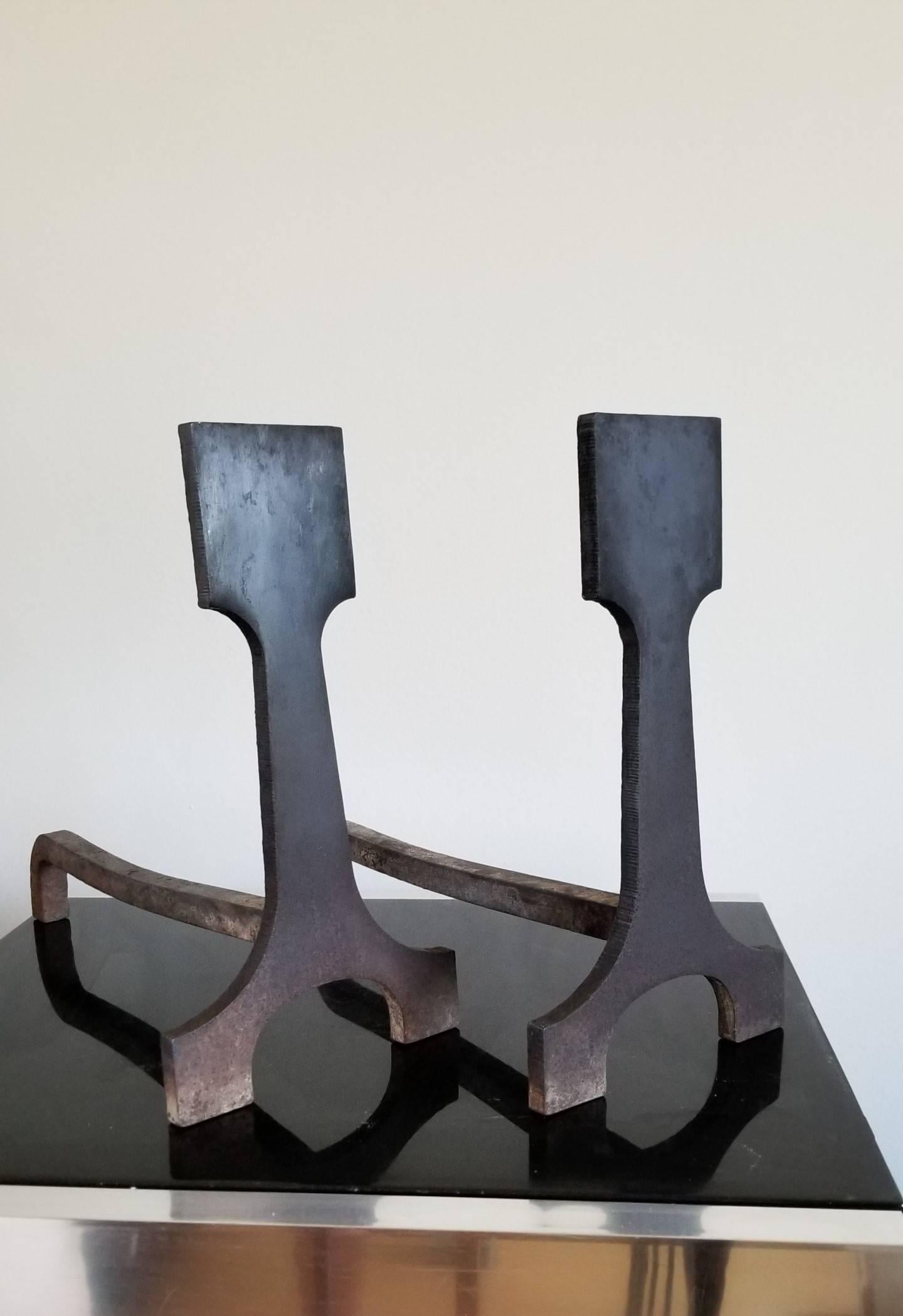 Late 20th Century Pair of Modernist Andirons, France, 1970s