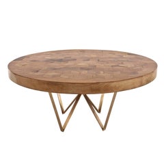 Maurits Round Marquetry Table in Reclaimed Oak with Brass Legs