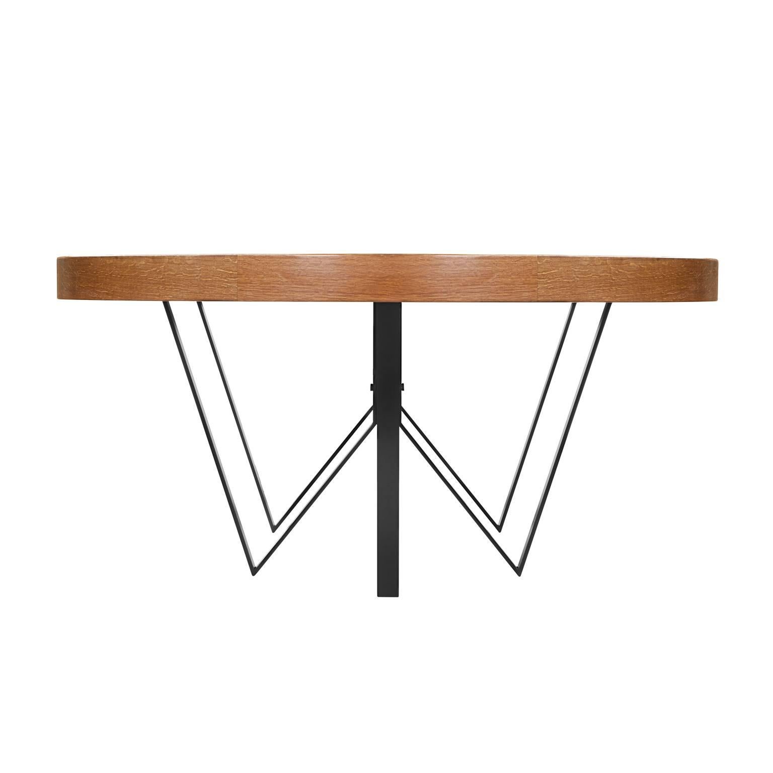 Modern Maurits Oval Marquetry Table in Reclaimed Oak from Old Italian Wine Barrels For Sale