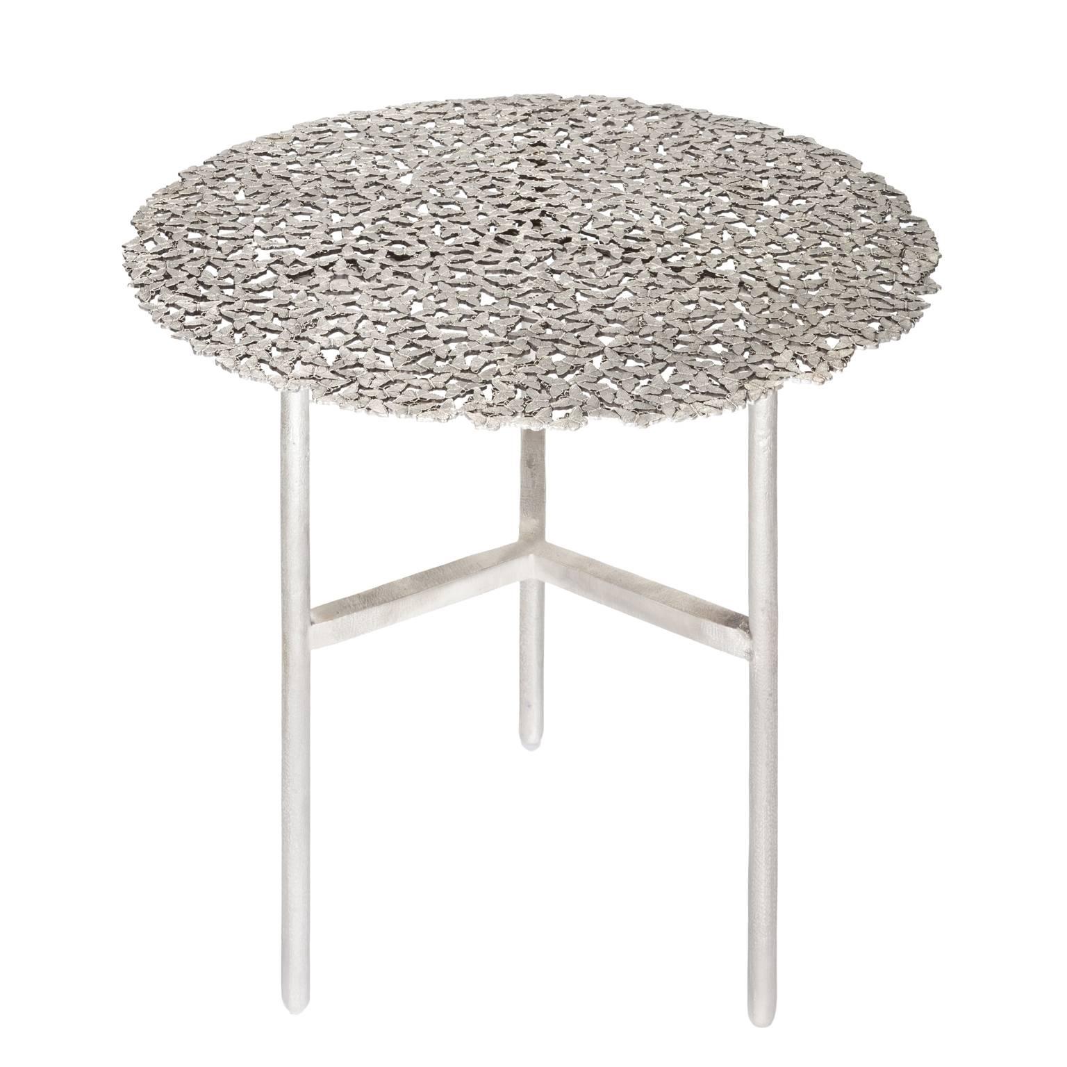 Moulage Table d'appoint papillon en bronze blanc jean moulé en cire perdue pour l'intérieur ou l'extérieur en vente