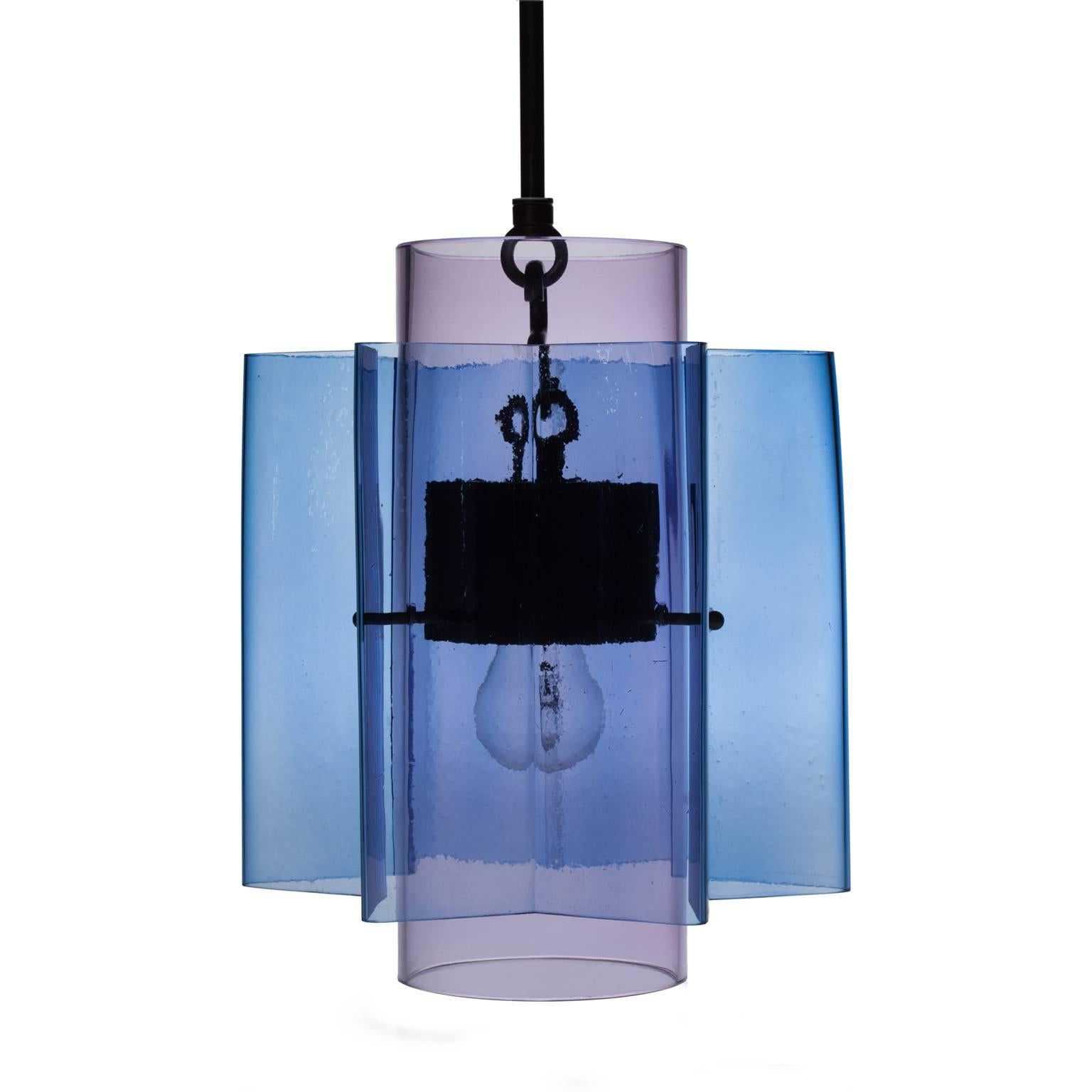 Hand-Crafted Petrona Colored Star-Shaped Pendant Chandelier in Purple and Blue Blown Glass