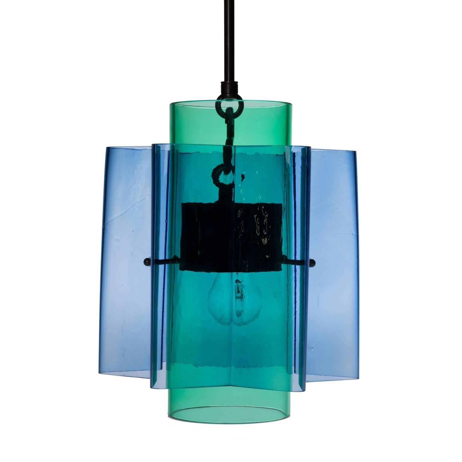 Contemporary Petrona Colored Star-Shaped Pendant Chandelier in Purple and Blue Blown Glass