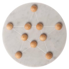 Cornelius Candleholder, Solitary Game and Centerpiece in White Marble and Wood
