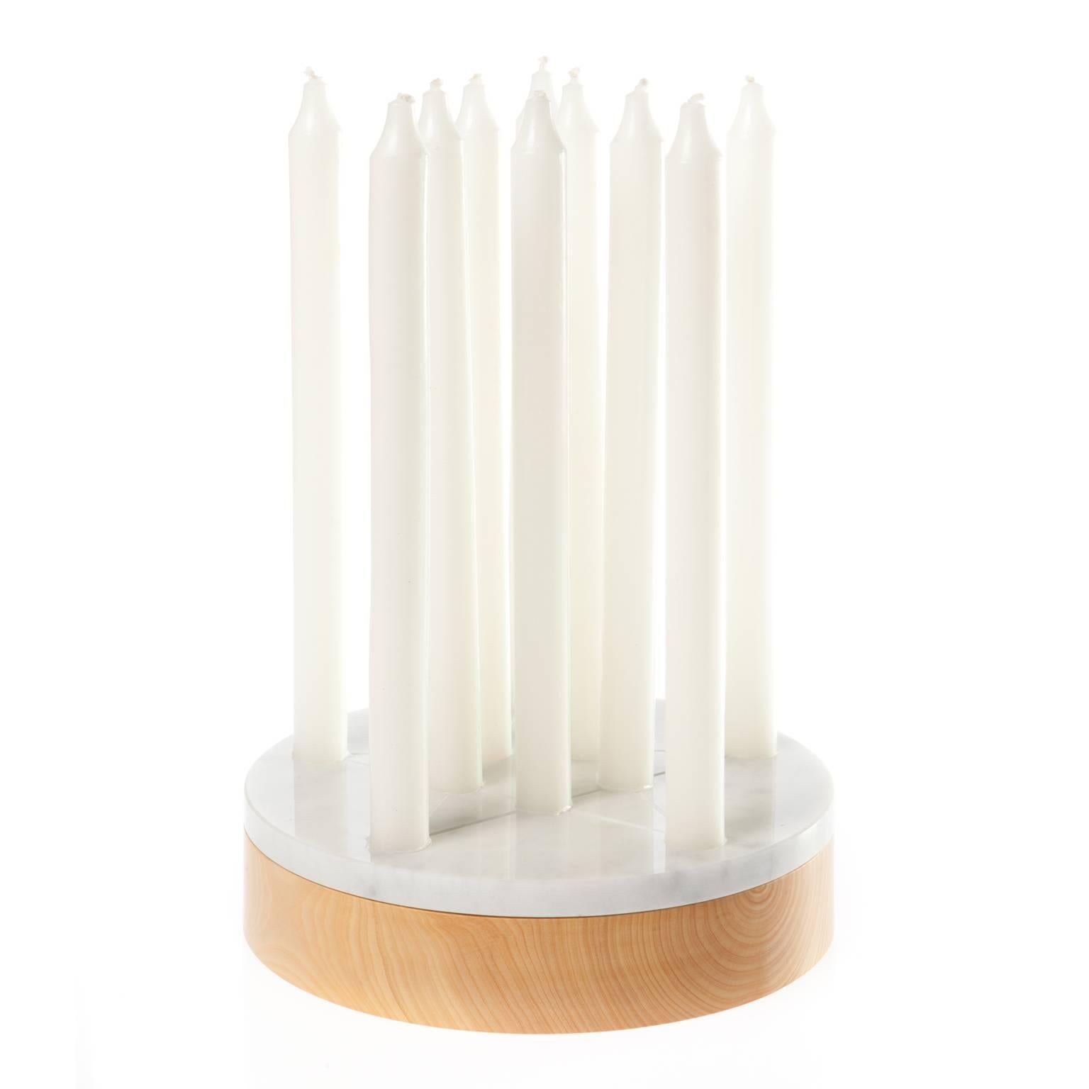 Cornelius Candleholder, Solitary Game and Centerpiece in White Marble and Wood For Sale