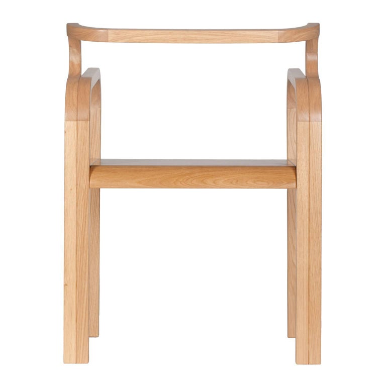 Italian Odette Curvy Dining Chair with Armrests in Solid Oak Wood by Fred&Juul For Sale