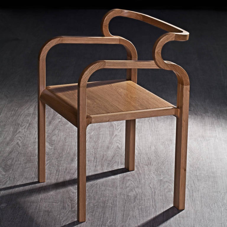 Contemporary Odette Curvy Dining Chair with Armrests in Solid Oak Wood by Fred&Juul For Sale