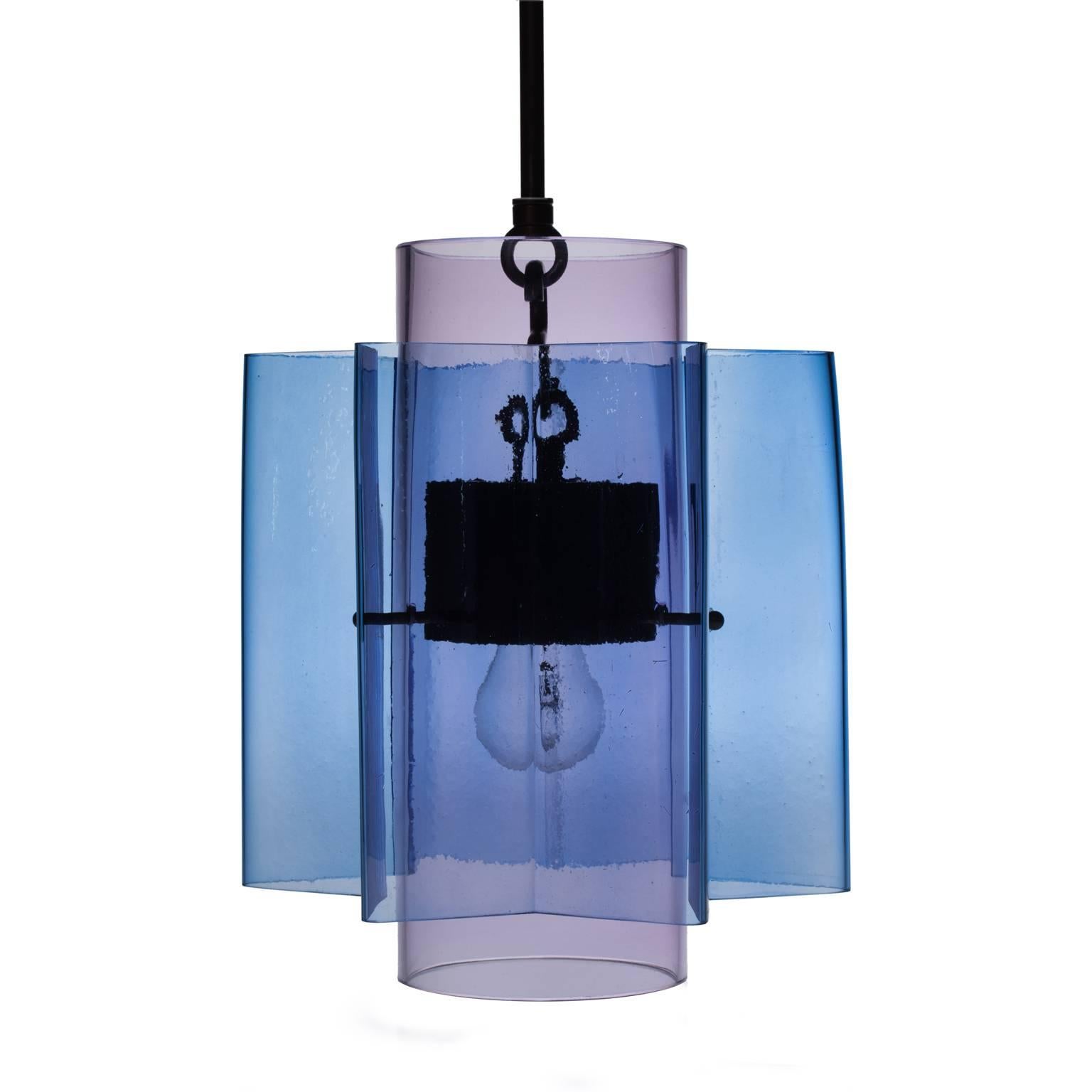 Contemporary Petrona Colored Star-Shaped Pendant Chandelier in Blue and Green Blown Glass
