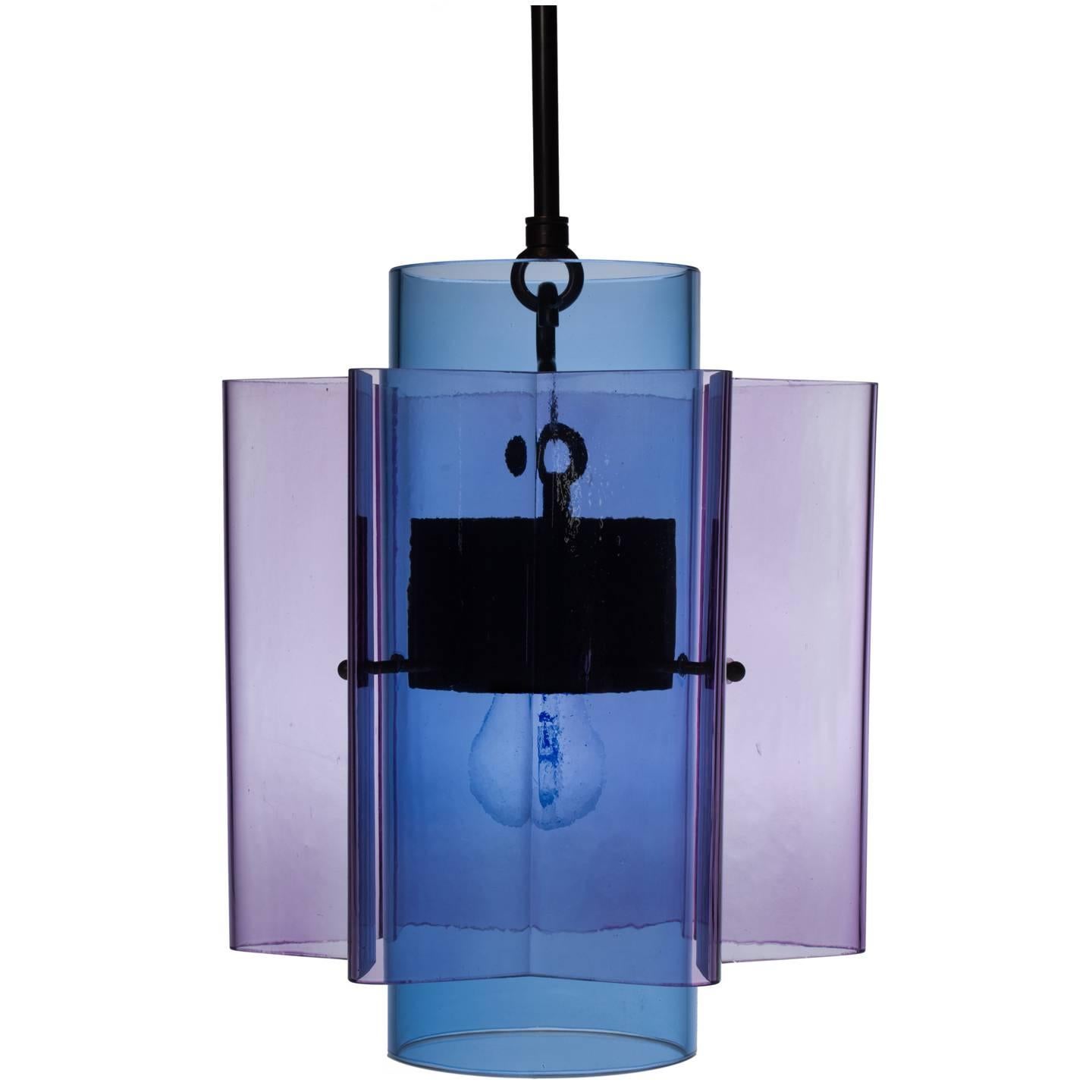 Contemporary Petrona Colored Star-Shaped Pendant Chandelier in Blue and Purple Blown Glass