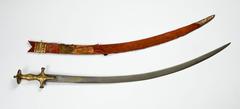 19th Century Indian Shamshir with Watered Steel Blade and Gold Koftgari Hilt