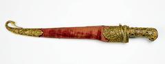 19th Century Mughal Gilt Silver Dagger with Precious Stones