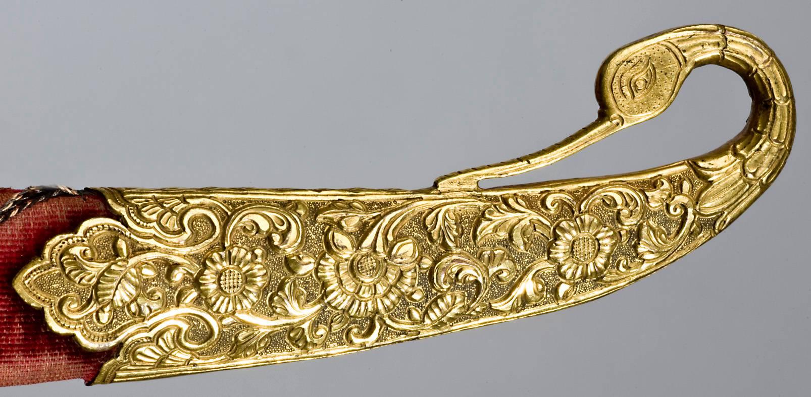 Indian 19th Century Mughal Gilt Silver Dagger with Precious Stones For Sale