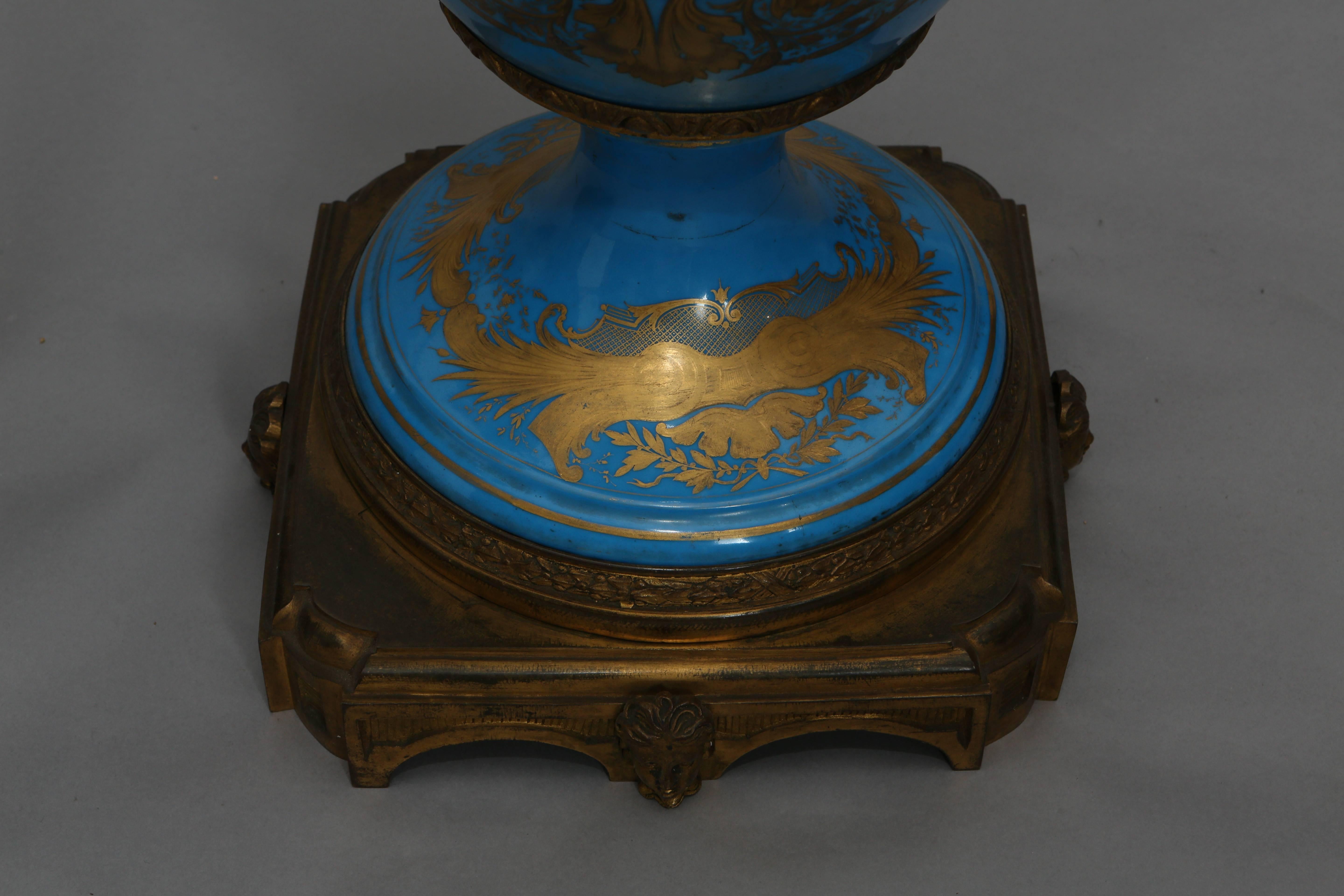 Hand-Painted Pair of 19th Century Sèvres Style Vases