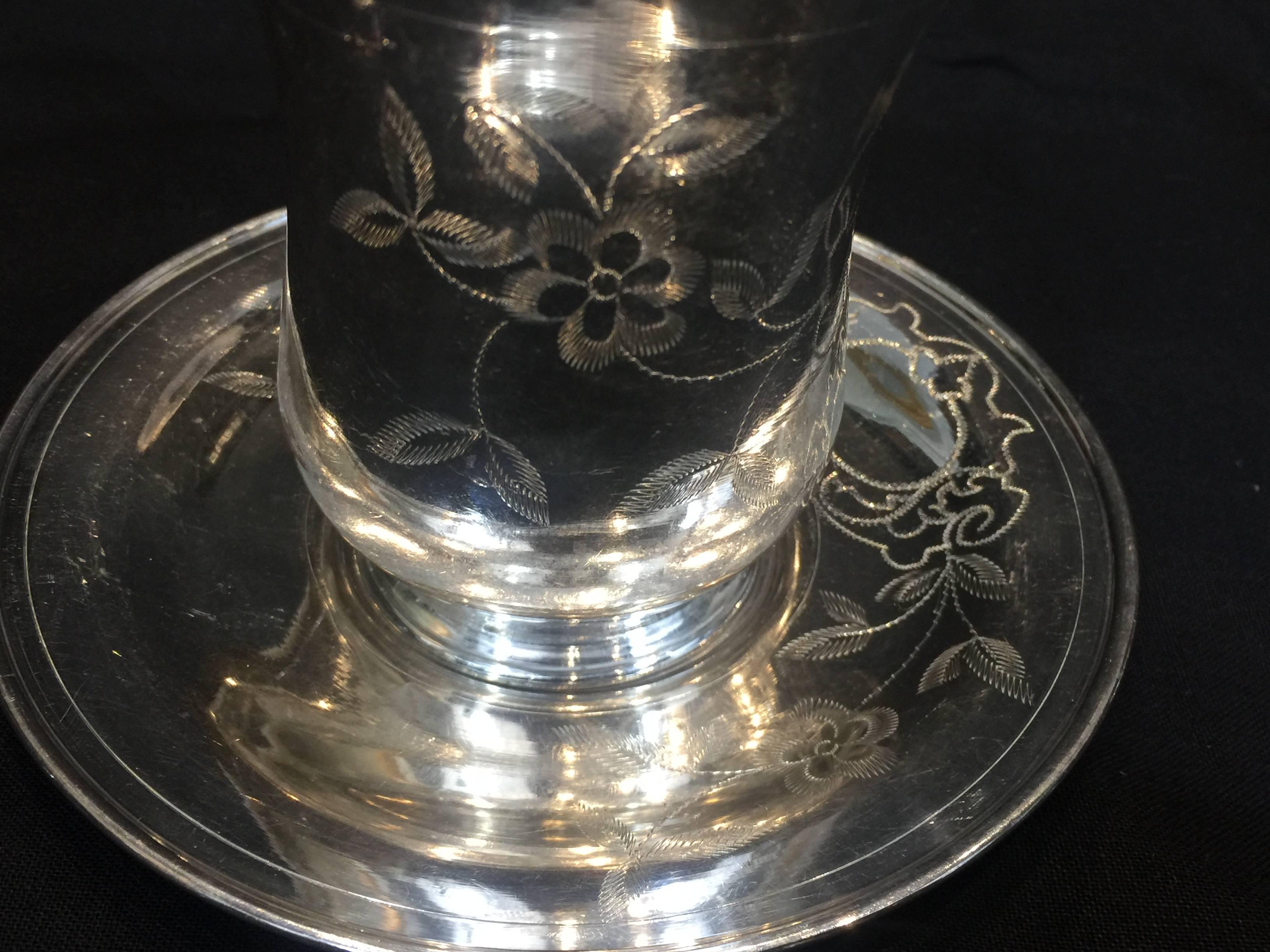 Pair of 20th Century Ottoman Empire Style Engraved Silver Sahlep Cups 1