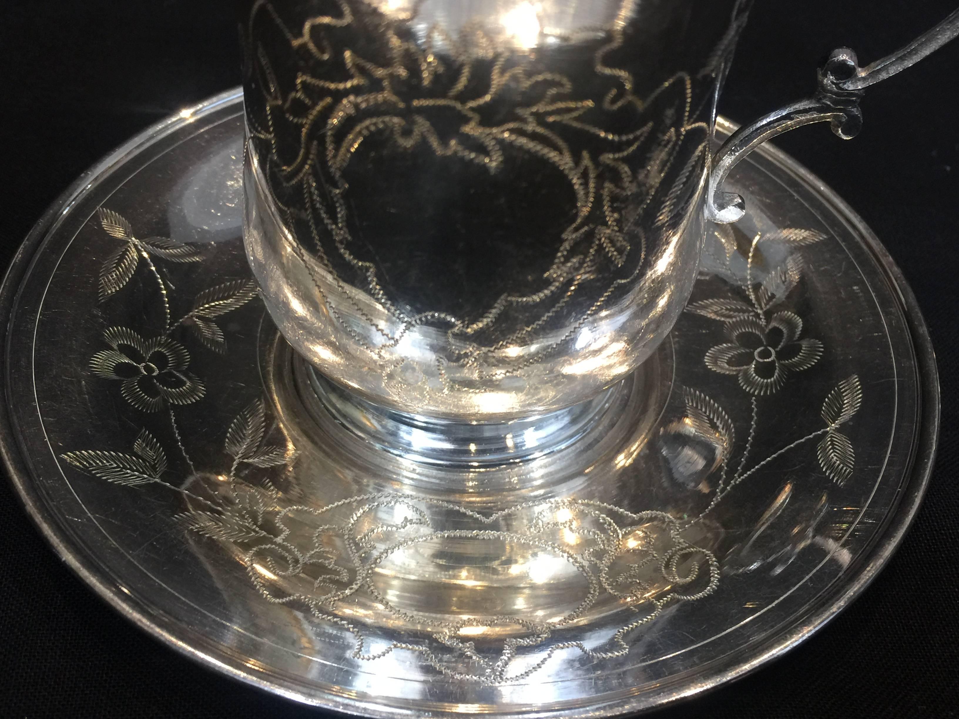 Pair of 20th Century Ottoman Empire Style Engraved Silver Sahlep Cups 2