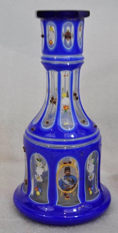 Late 19th Century Pair of Bohemian Gilt Glass Nargileh Bases Depicting Shahs