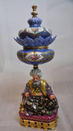 Pair of Jacob Petit 19th Century Porcelain Pot Pourri Vases of Eastern Figures