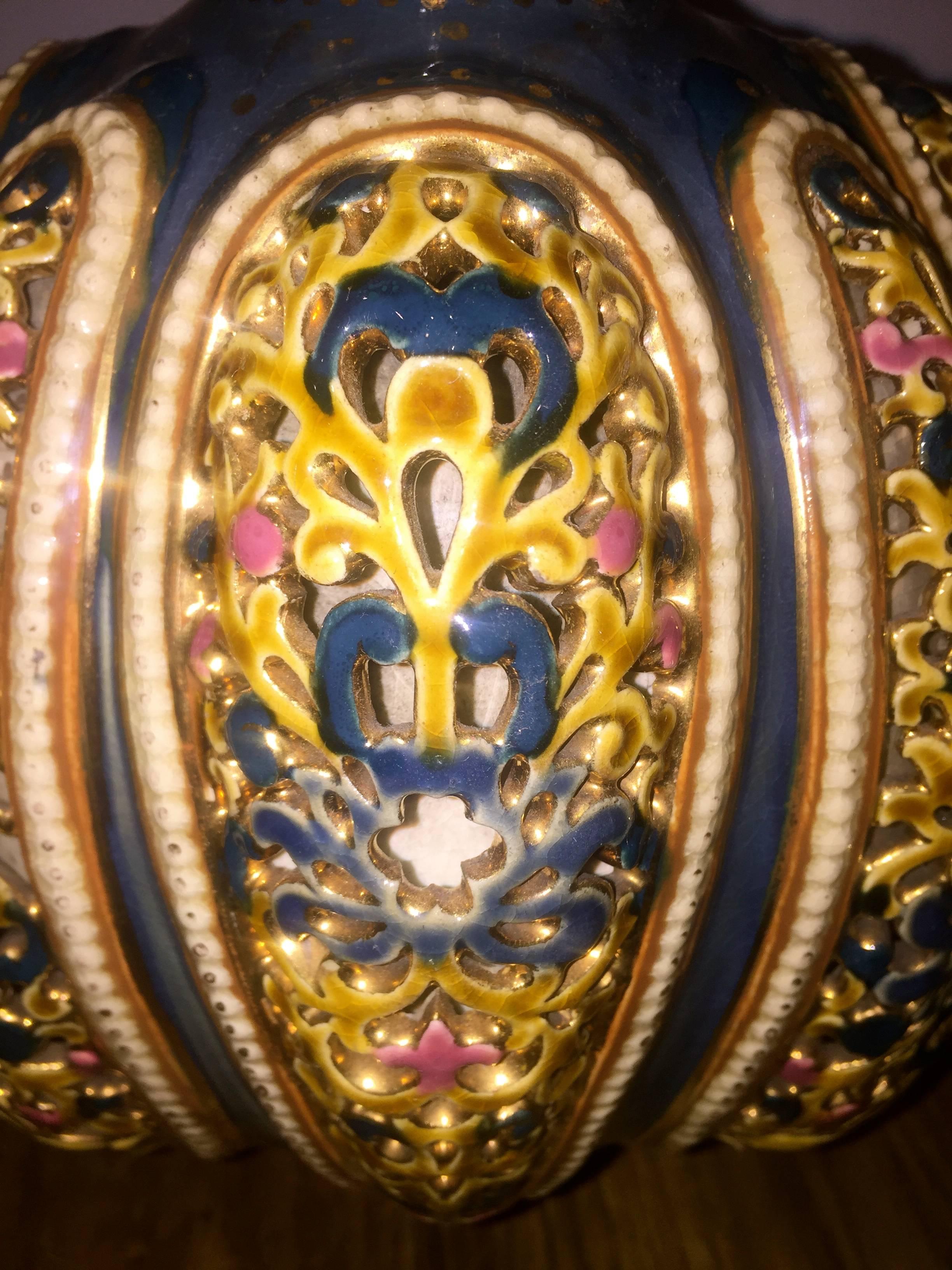 Late 19th Century Persian Style Zsolnay Vase with Reticulated Floral Motifs 2