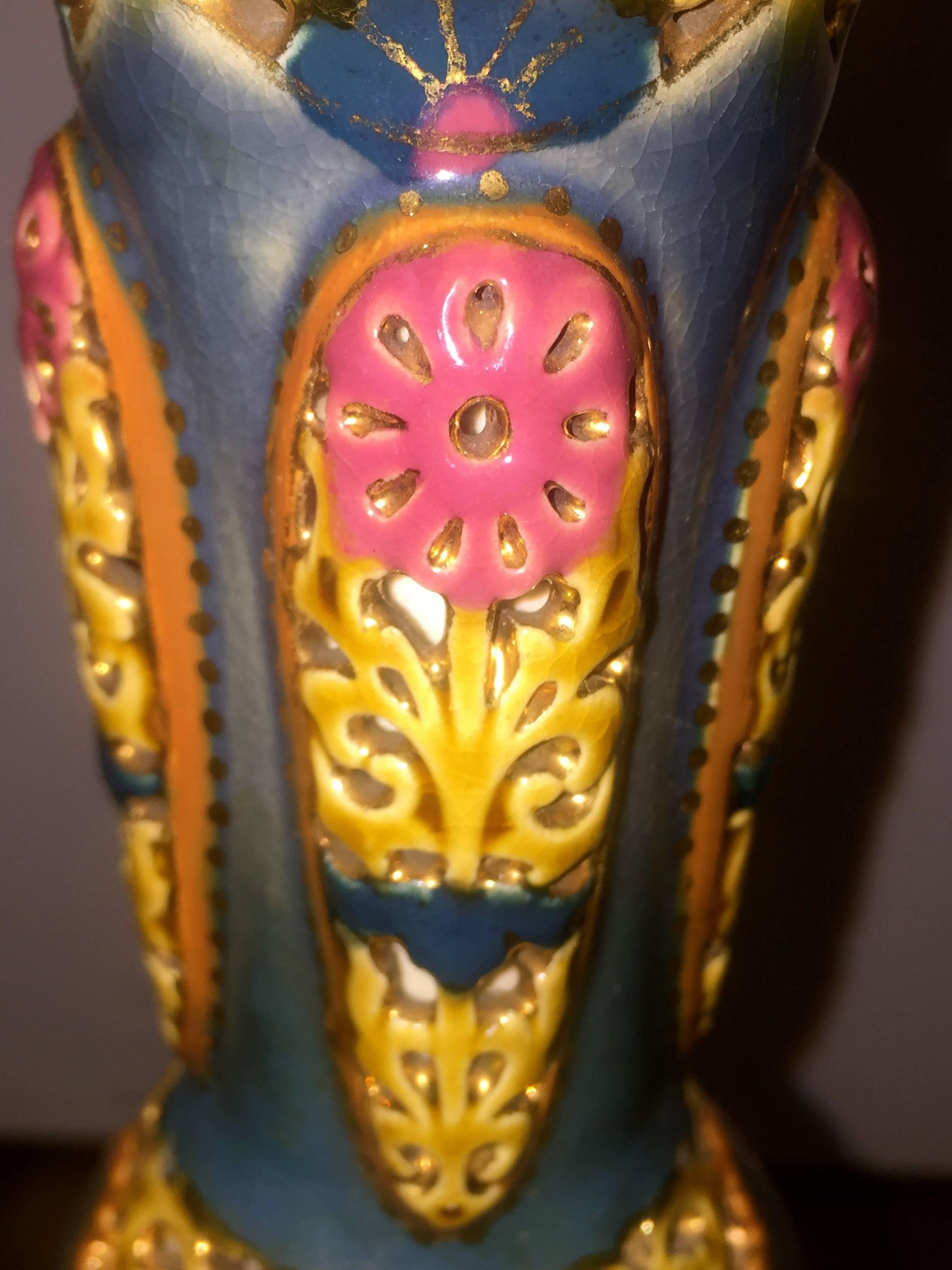Late 19th Century Persian Style Zsolnay Vase with Reticulated Floral Motifs In Excellent Condition In London, GB