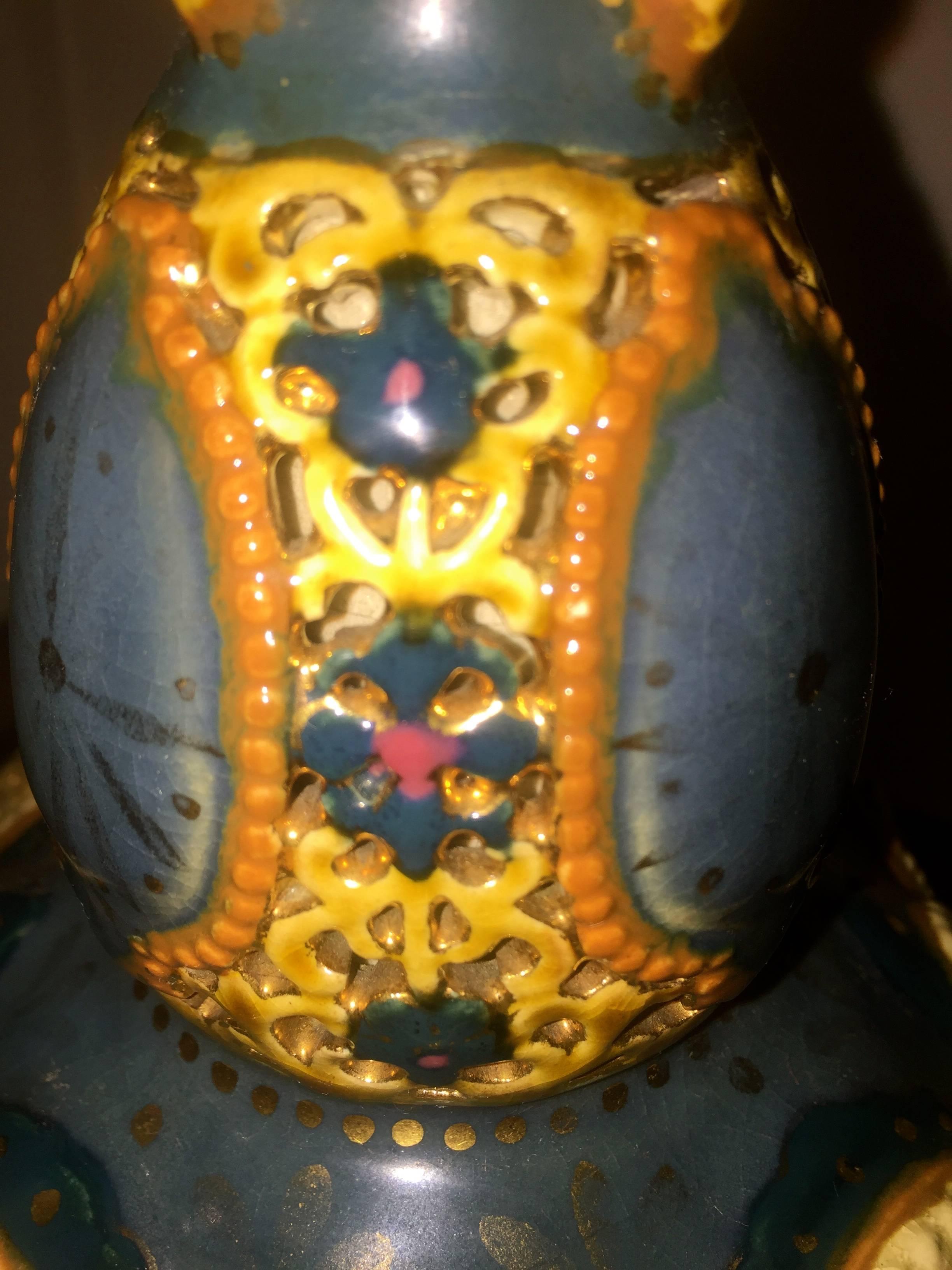 Porcelain Late 19th Century Persian Style Zsolnay Vase with Reticulated Floral Motifs