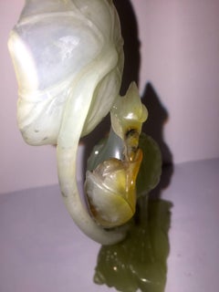 Early 20th Century Carved Serpentine Heron Figurine with Flowers