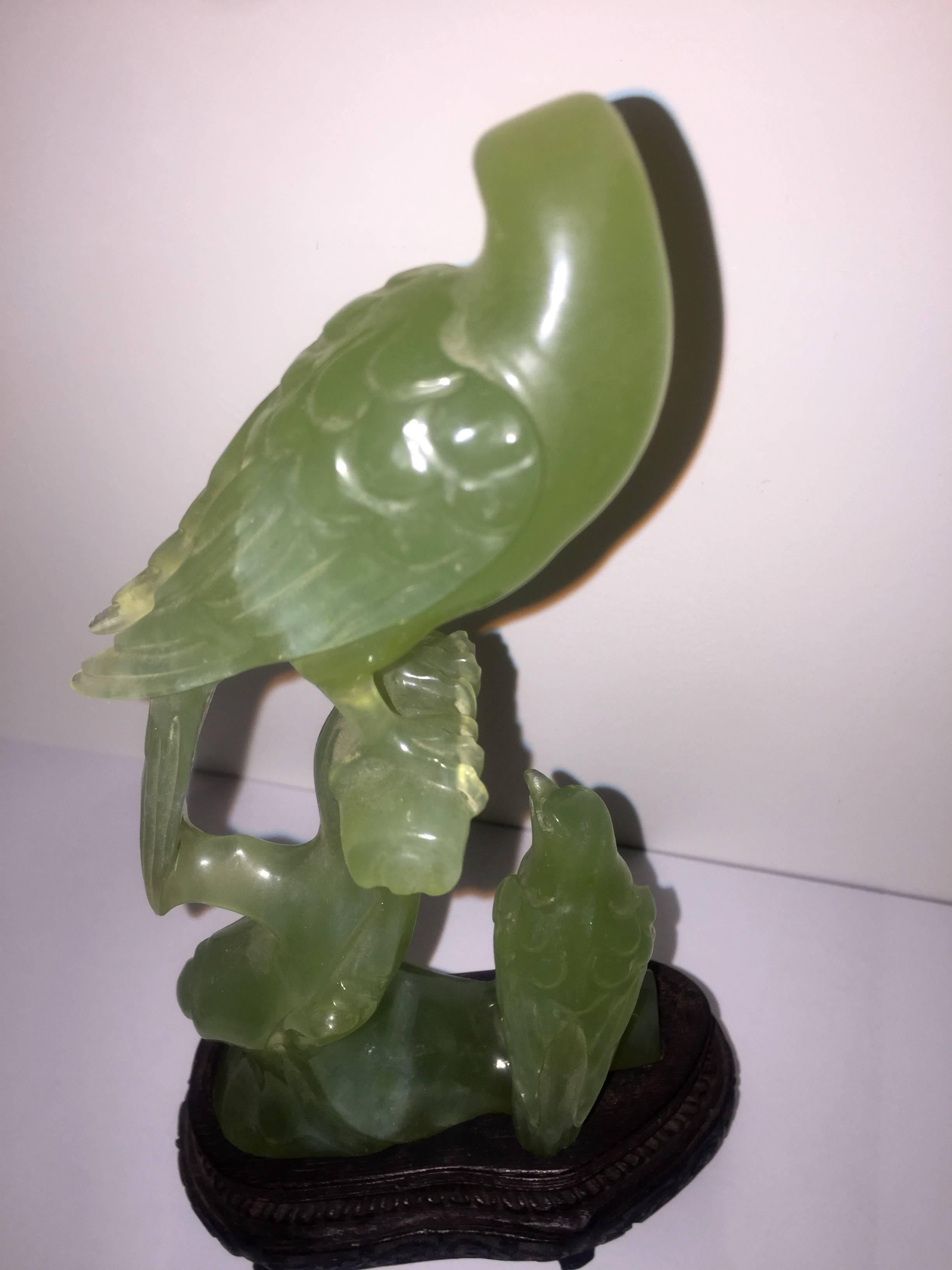 Early 20th Century Carved Serpentine Group of Two Birds Perched on Branches For Sale 1