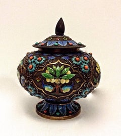 Late 19th Century Chinese Export Gilt-Silver Enamel Box with Blue Floral Design