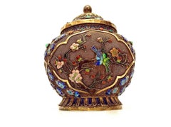 Late 19th Century Chinese Export Silver-Gilt Enamel Box with Floral, Bird Design