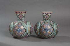Beautiful 19th Century Collection of Opaline Glass Vases with Enamel Decoration