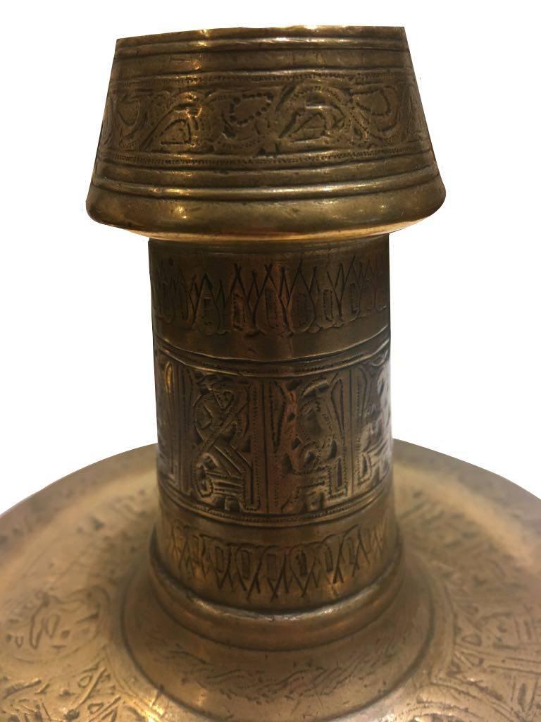 Other Mamluk Silver-Inlaid Brass Candlestick Egypt/ Syria Late 13th-Early 14th Century For Sale