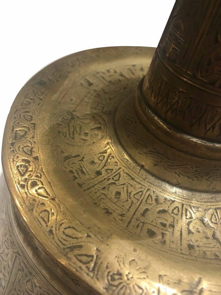 Engraved Mamluk Silver-Inlaid Brass Candlestick Egypt/ Syria Late 13th-Early 14th Century For Sale